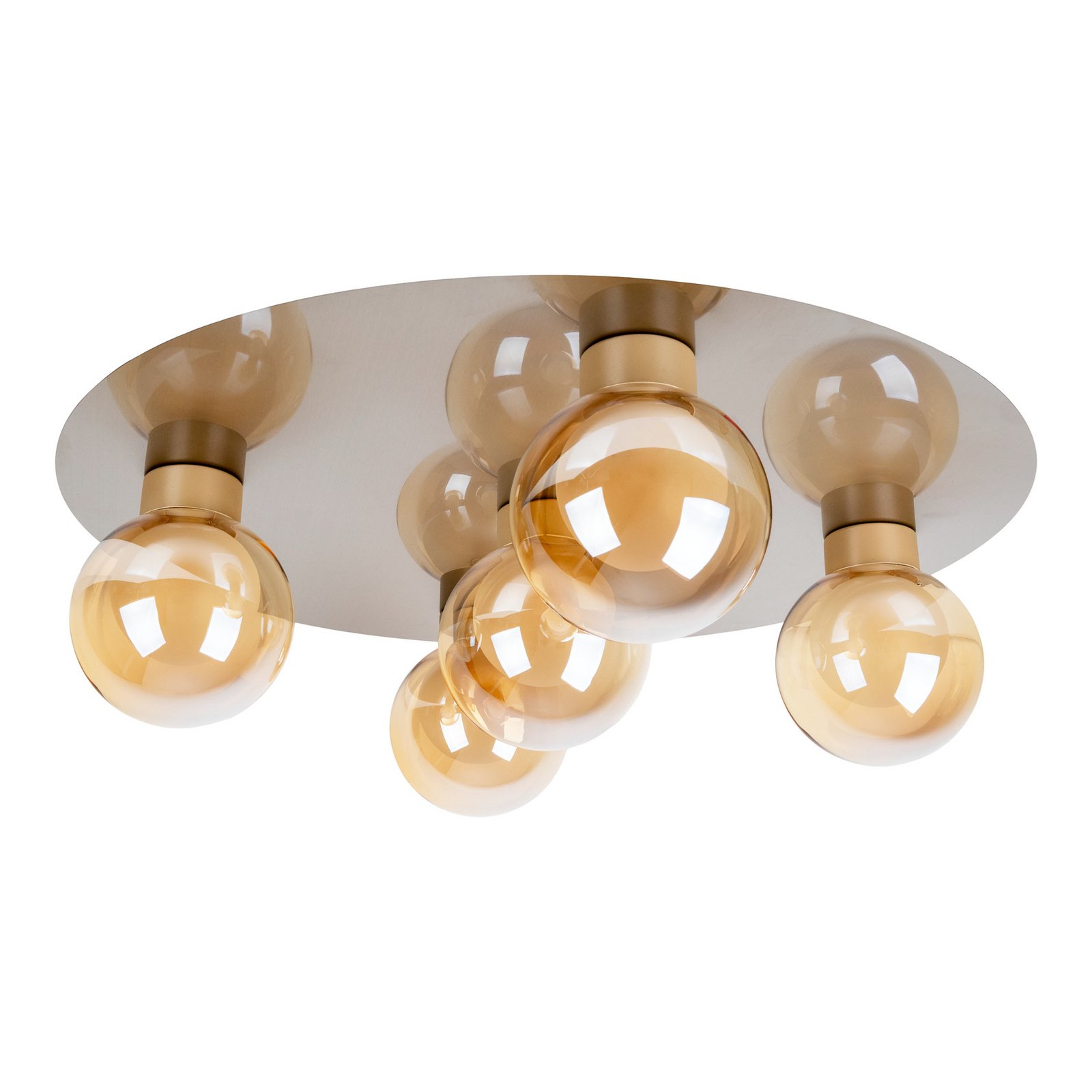 Deckenleuchte Donika, 5-flammig rund, Glas, Stahl, amber, G9