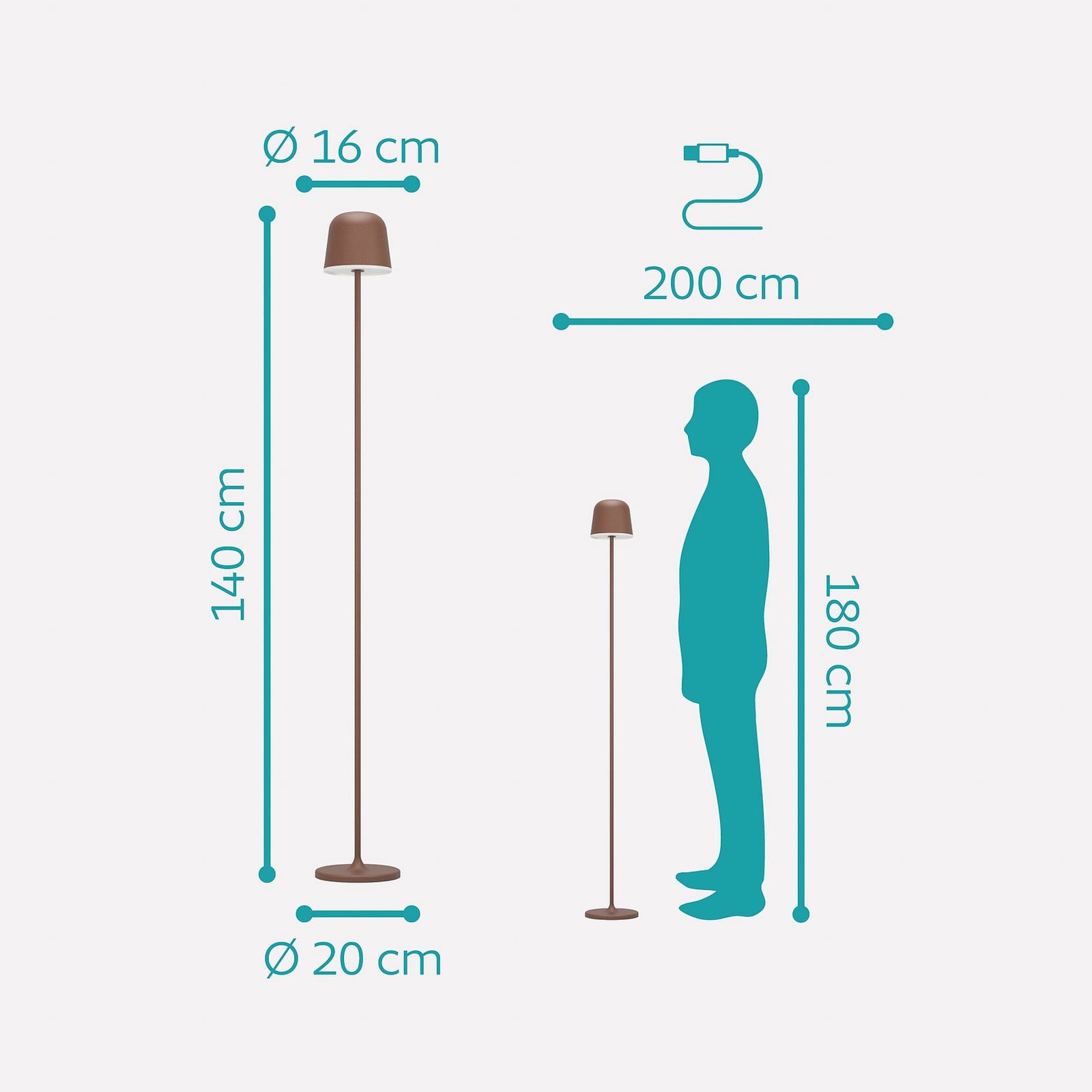 Mannera-L LED vrtna svjetiljka na baterije, boje hrđe, visina 140 cm