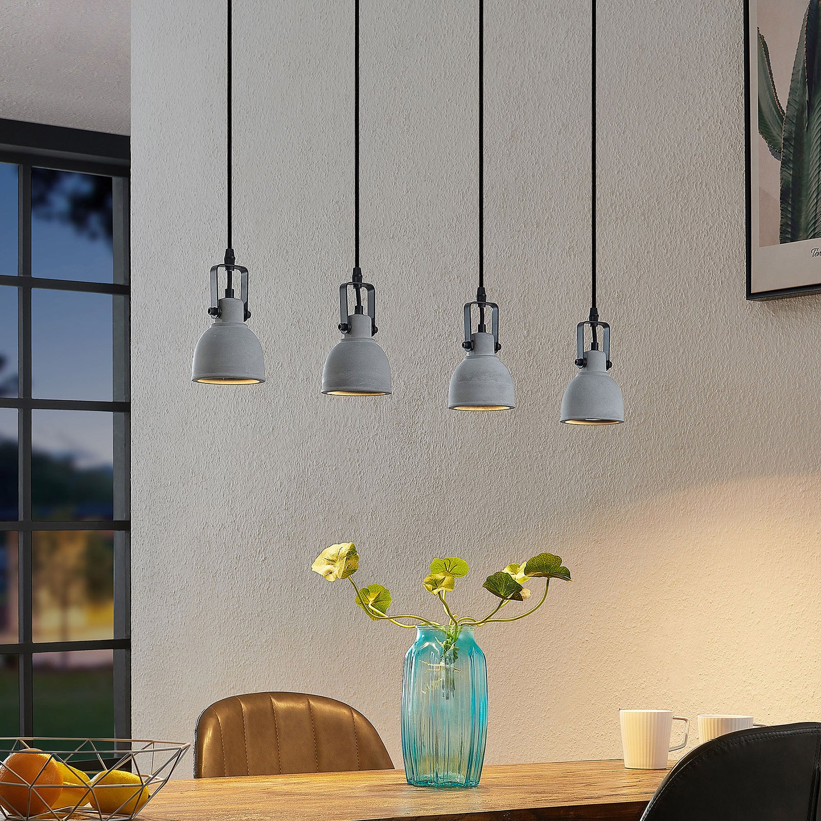 Lindby Amilia hanglamp met betonkappen, 4-lamps