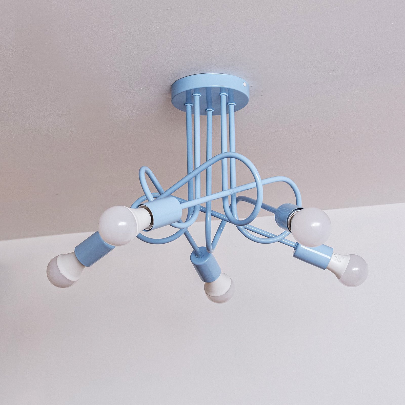 Stropní světlo Oxford, světle modré, Ø 47 cm, kov, 5 plamenů