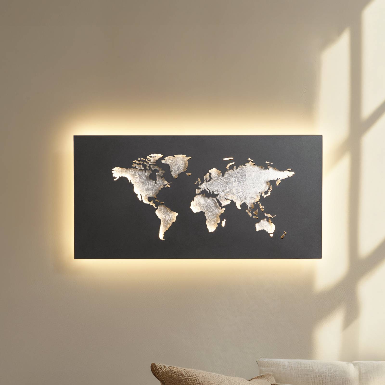 Lucande LED-Wandleuchte World, anthrazit/silber, 60cm x 30cm günstig online kaufen