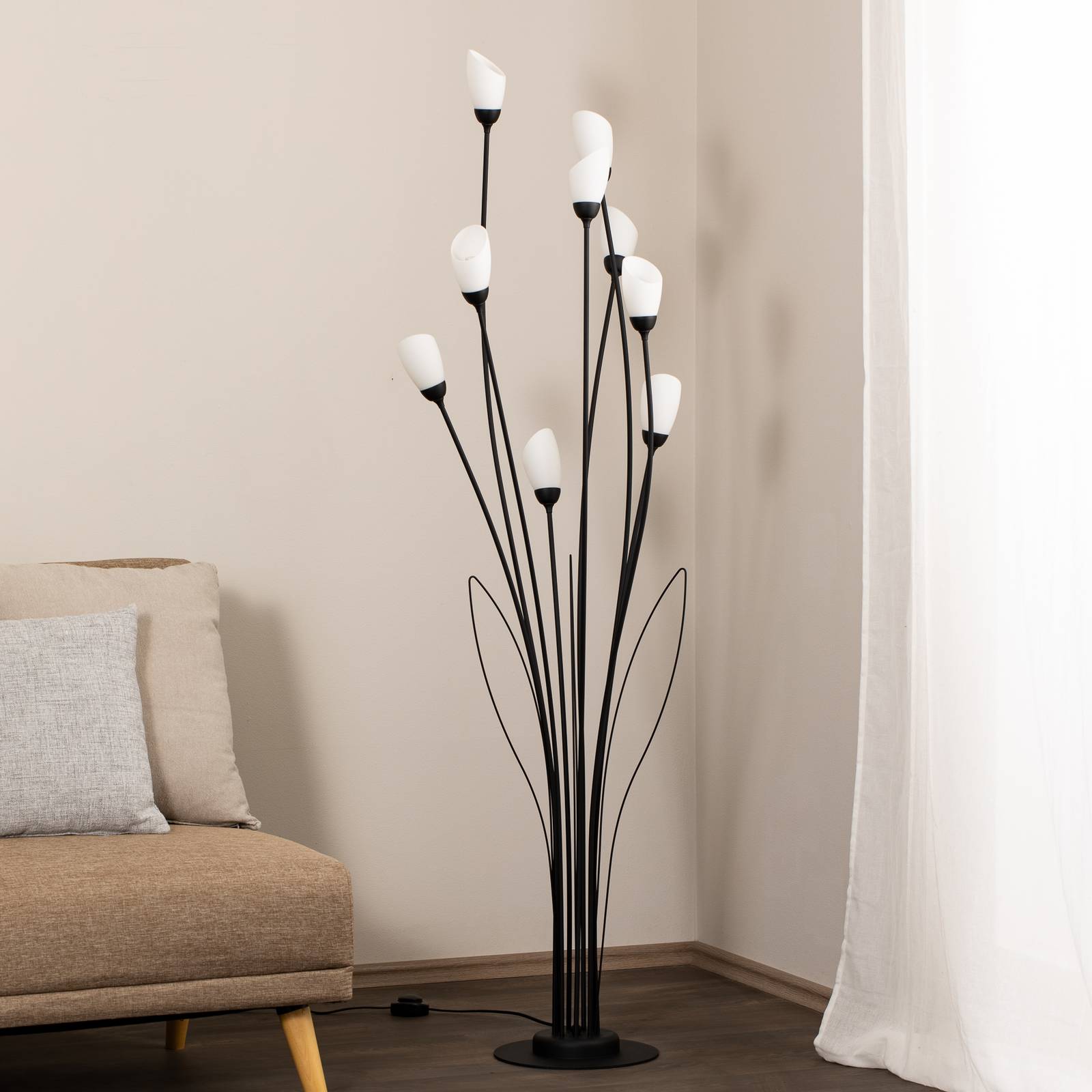 Lampa stojąca Gloriosa, czarna, szkło, 9-punktowa