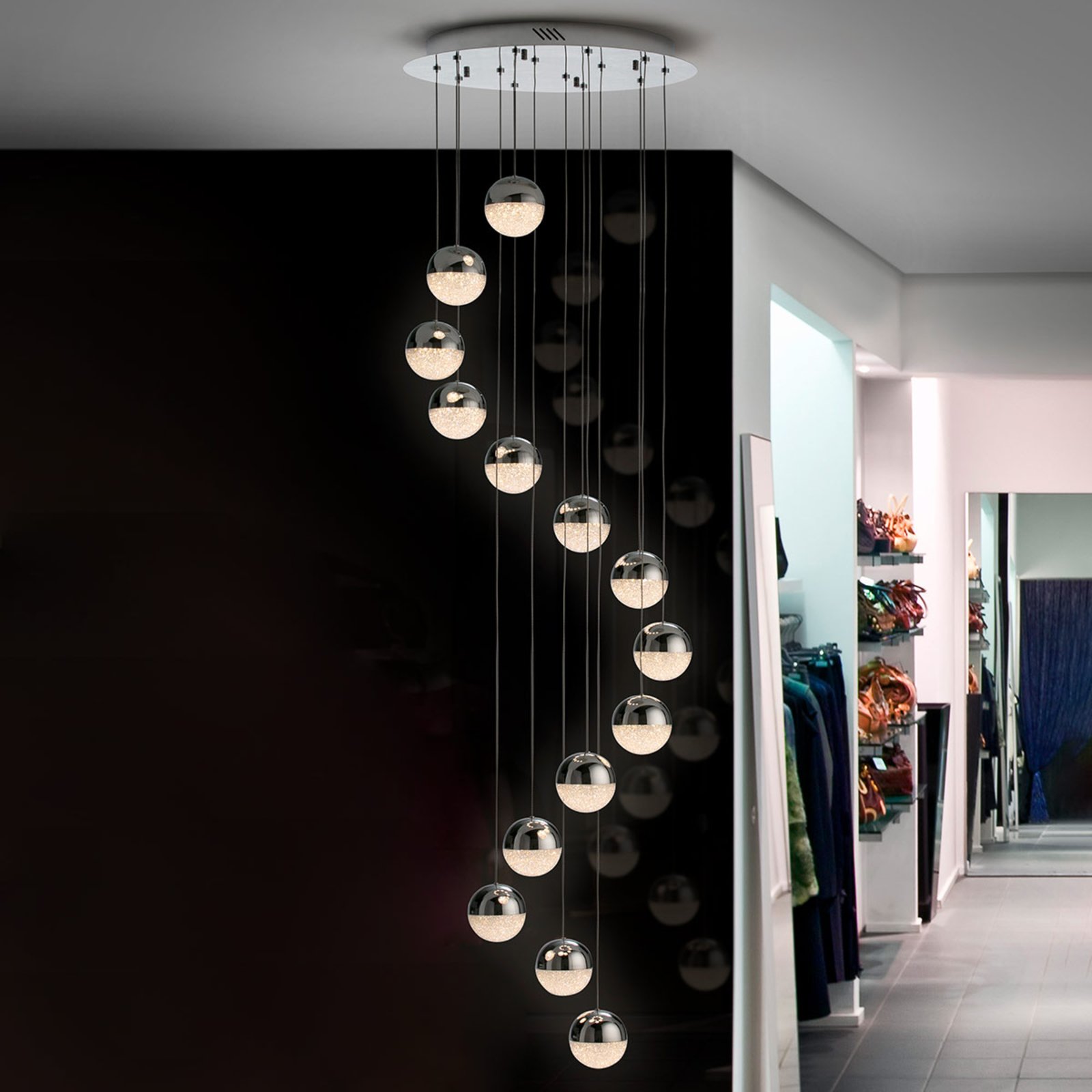 LED függő lámpa gömb 14 izzós króm App