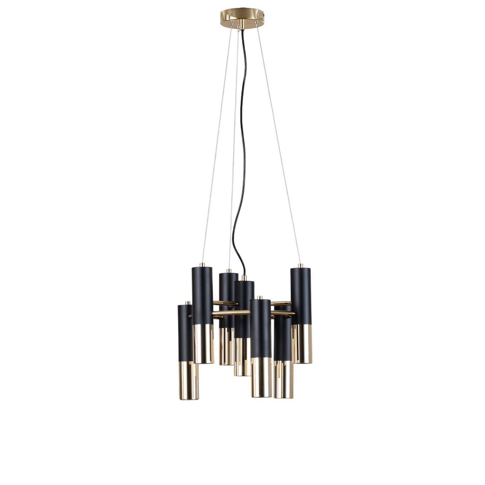 Pendelleuchte Orino, schwarz/gold, Metall, 7-flg., GU10