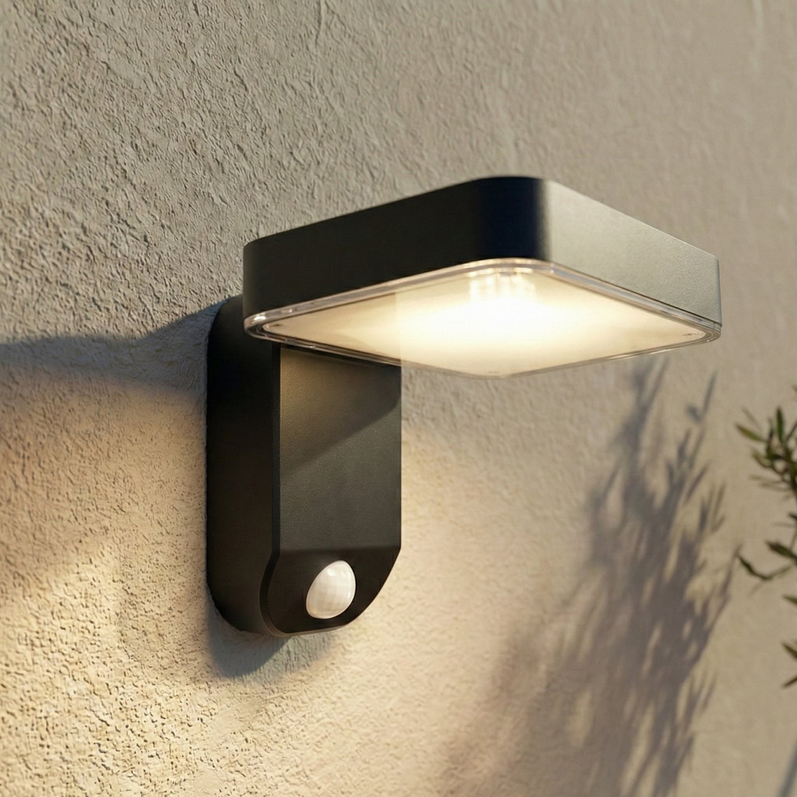 Tarlson LED solar wall lamp, angular, anthracite, sensor - PRIOS