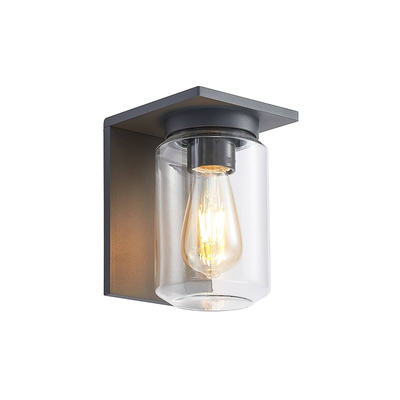 Lucande Semka outdoor wall light, dark grey, aluminium, tempered glass, E27, 18 W, W: 13.6 cm, H: 20 cm