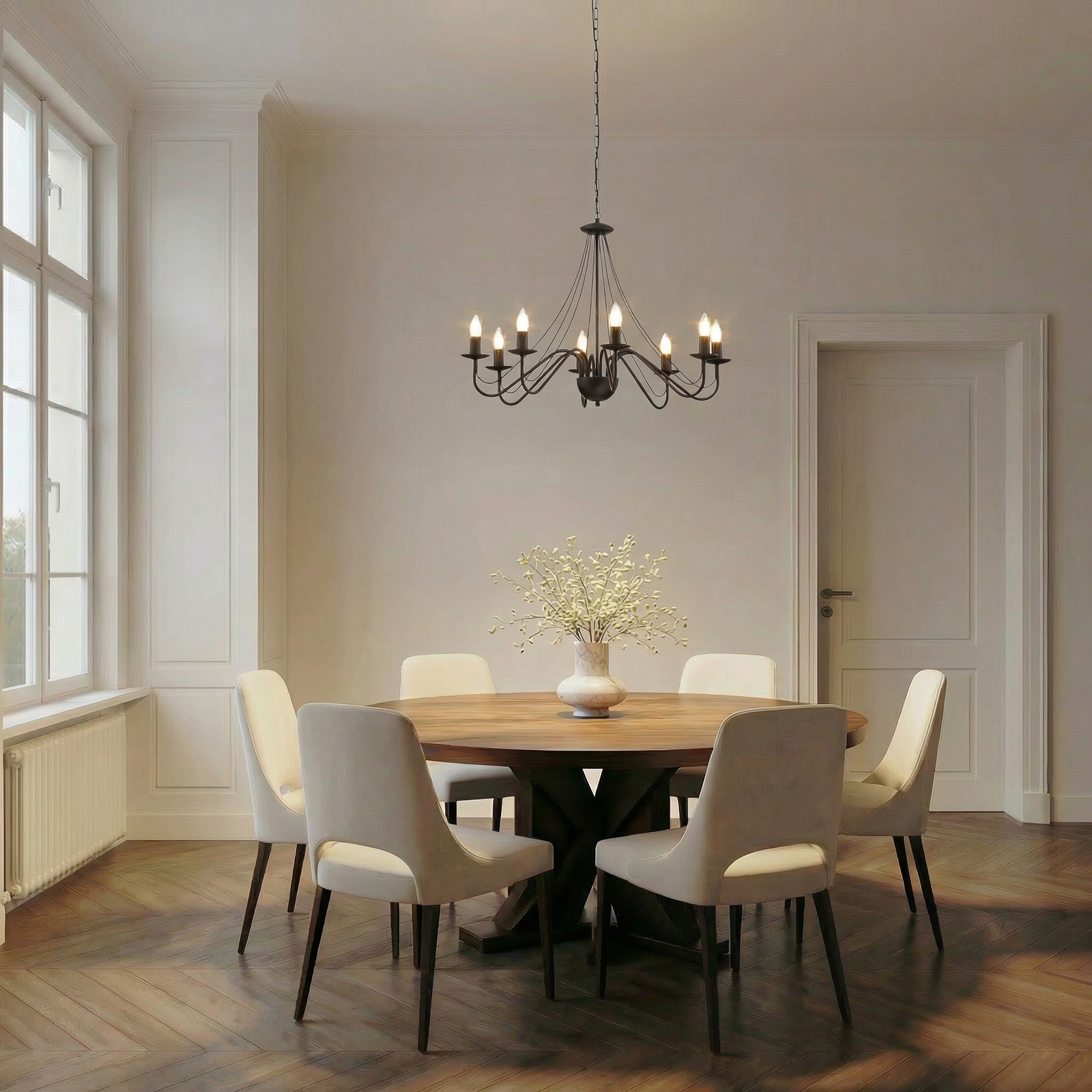 Malbo chandelier, black, metal, 8-bulb, E14