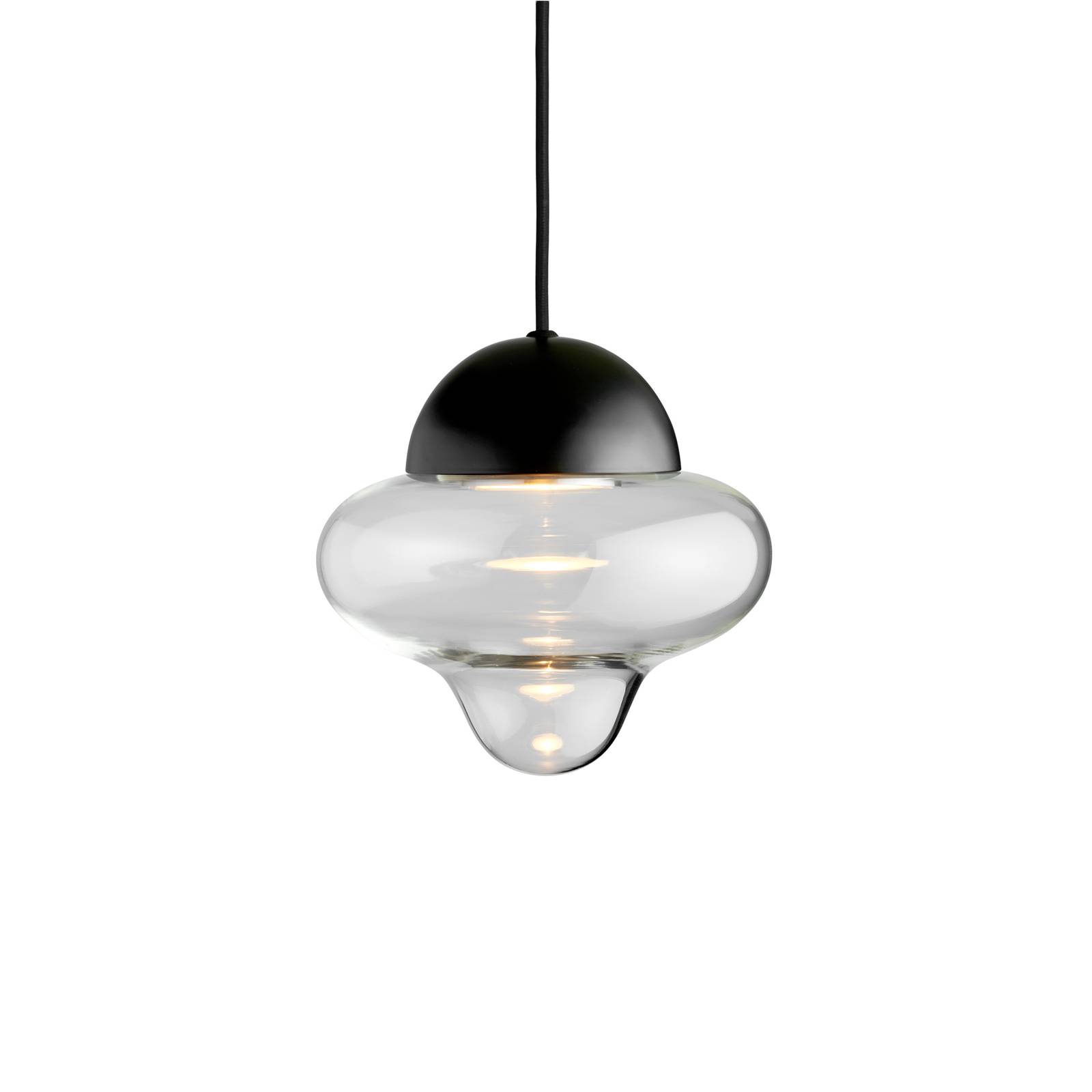 DESIGN BY US Závěsné svítidlo LED Nutty, čiré / černé, Ø 18,5 cm, sklo