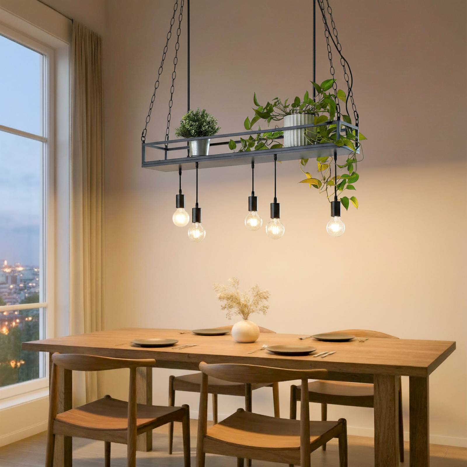 Lindby Hängelampe Kirista, 5-flg., schwarz, 100 cm, E27 günstig online kaufen