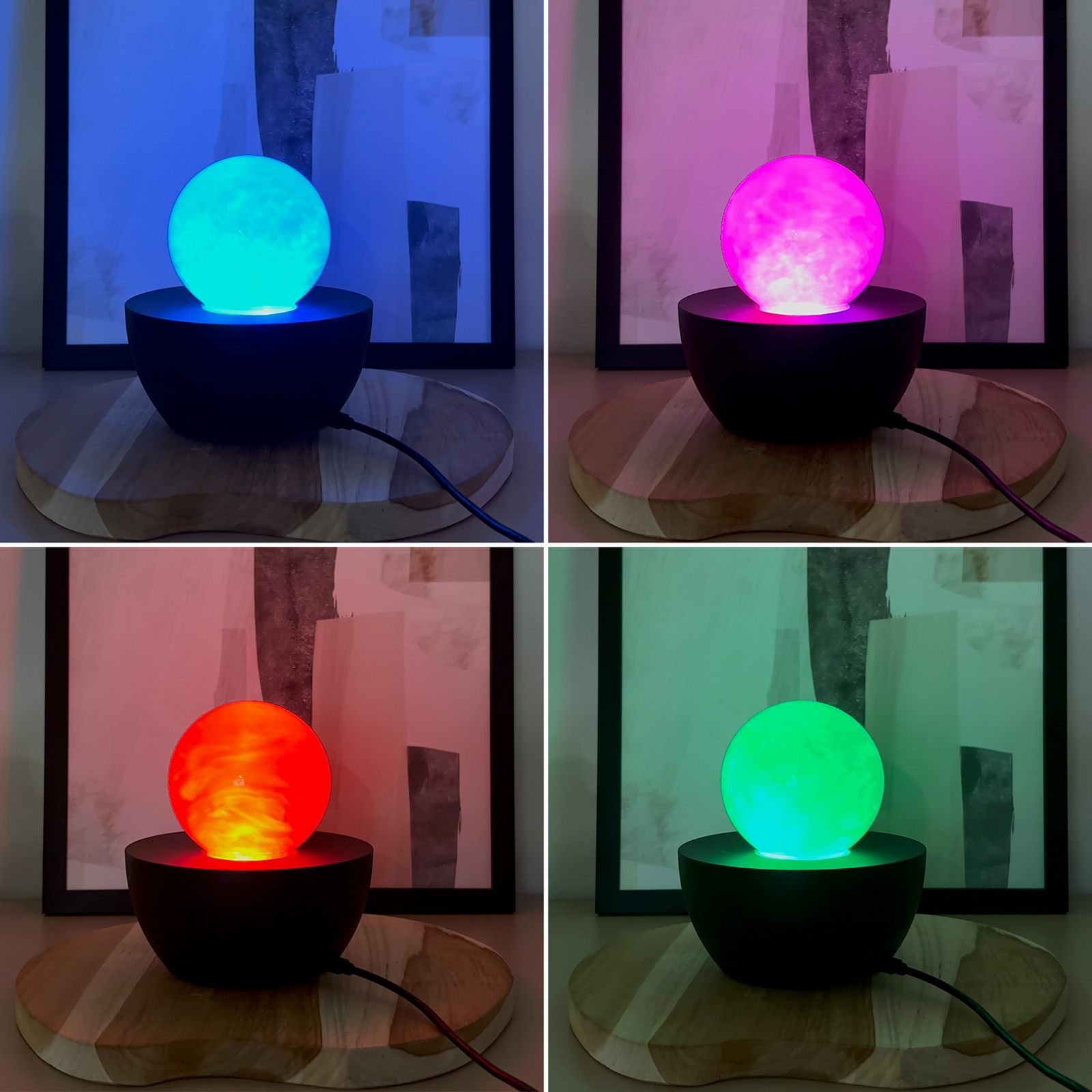 Lampa stołowa LED Fog, czarna/przezroczysta, skokowa zmiana barw RGB, Ø 12 cm Lampa stołowa LED Fog, czarna/przezroczysta, skokowa zmiana barw RGB, Ø 12 cm