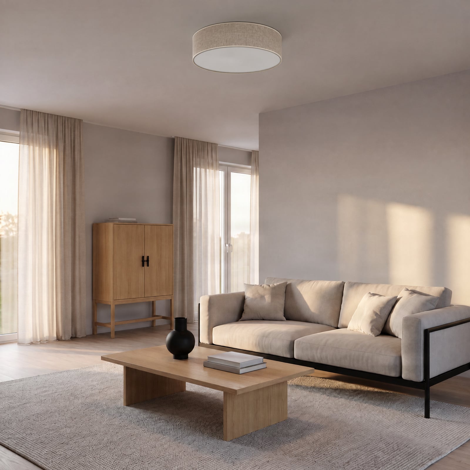 Leano ceiling light, grey, linen fabric, Ø 50 cm