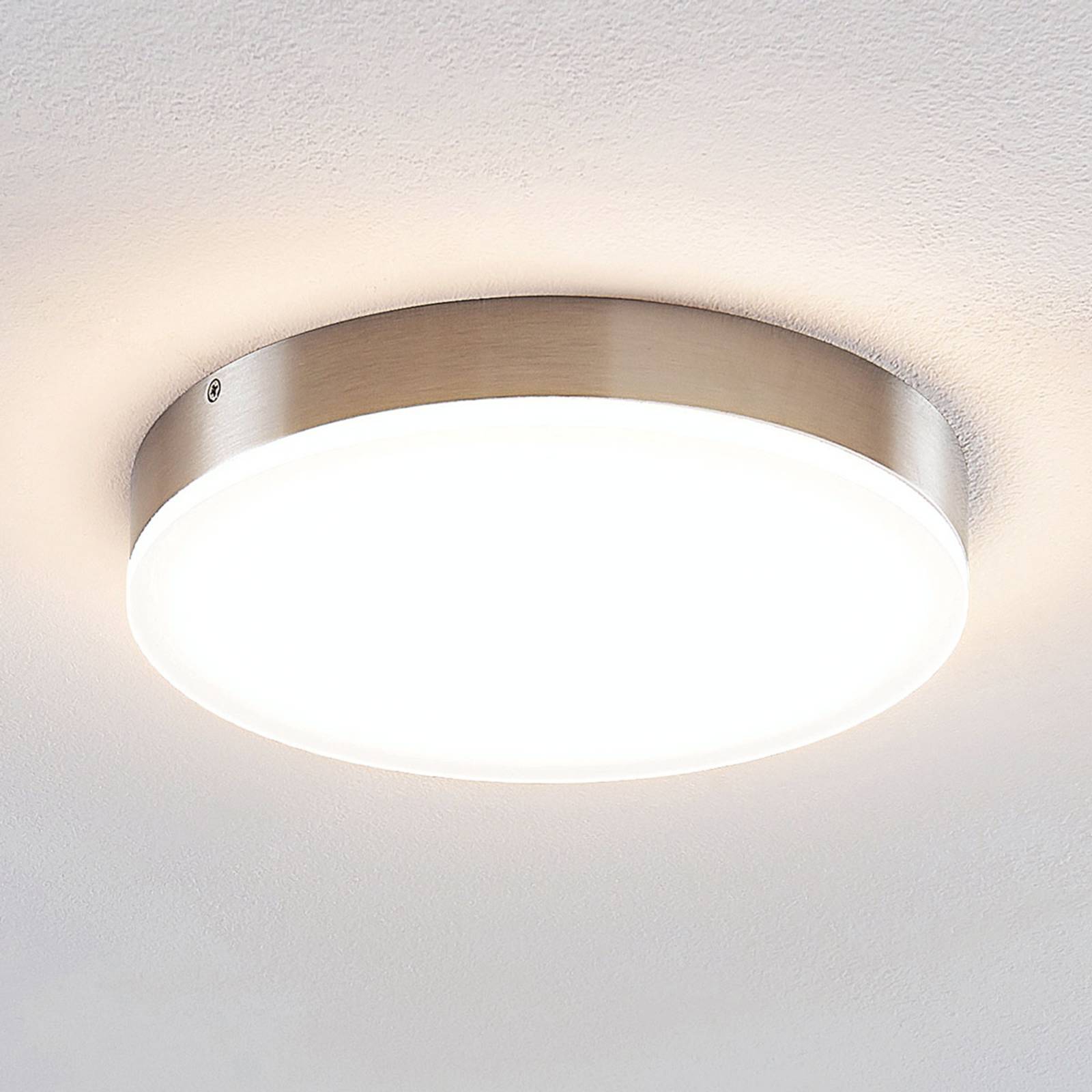 Lindby Leonta LED plafondlamp, nikkel, Ø 25 cm