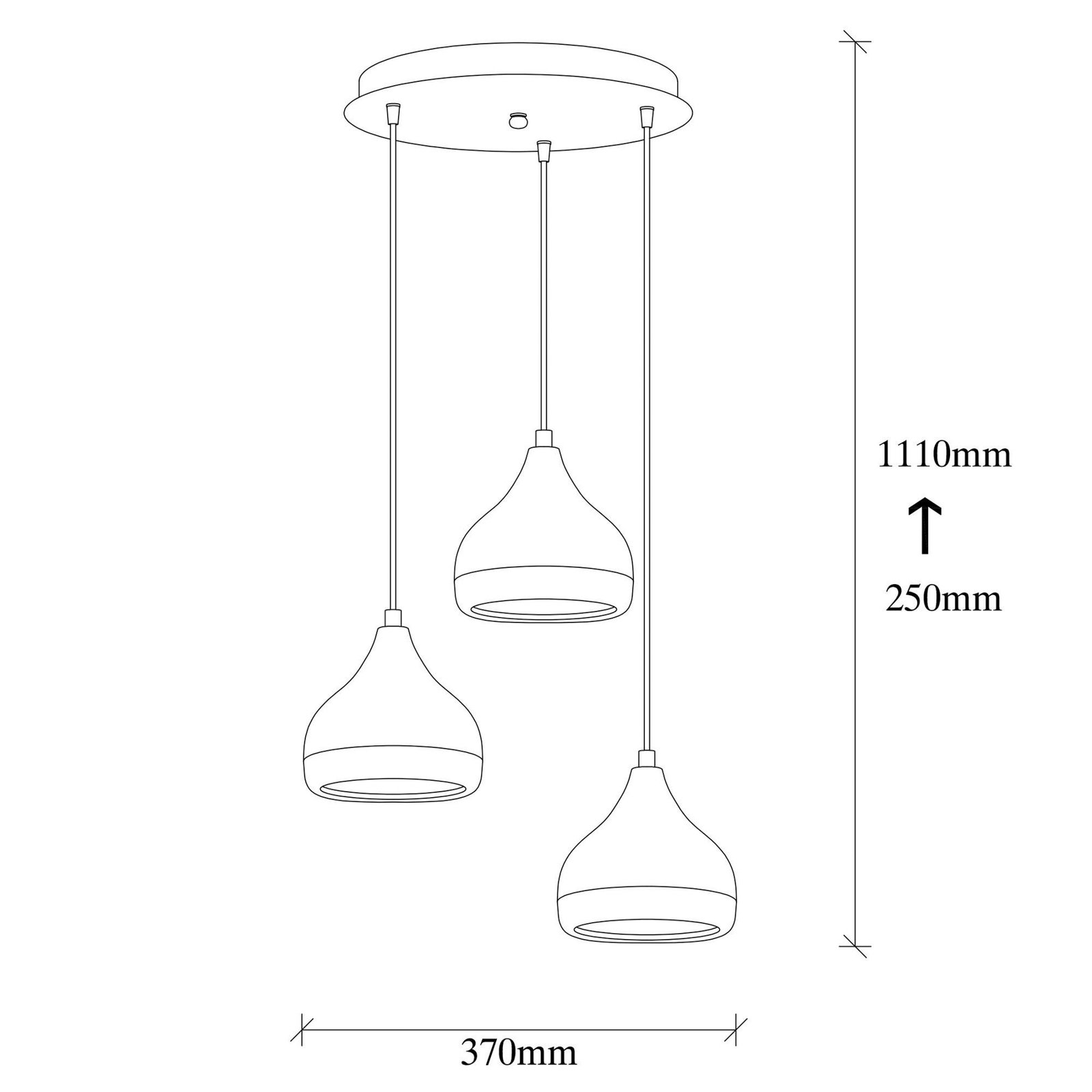 Candeeiro suspenso Yildo 6873, branco/preto, metal 3 lâmpadas redondas