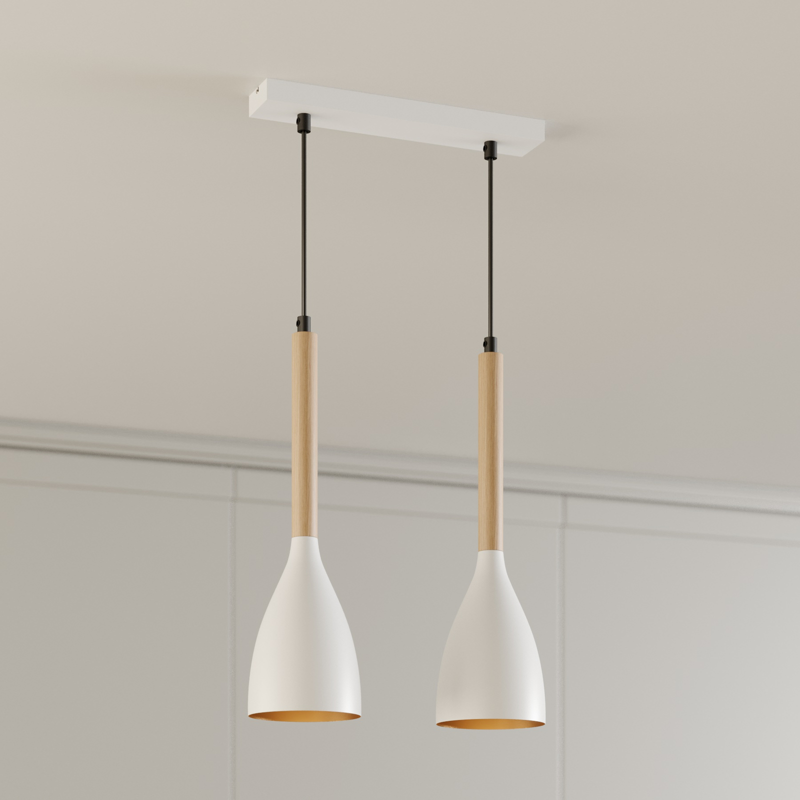 Muza hanging light, two-bulb, white/gold