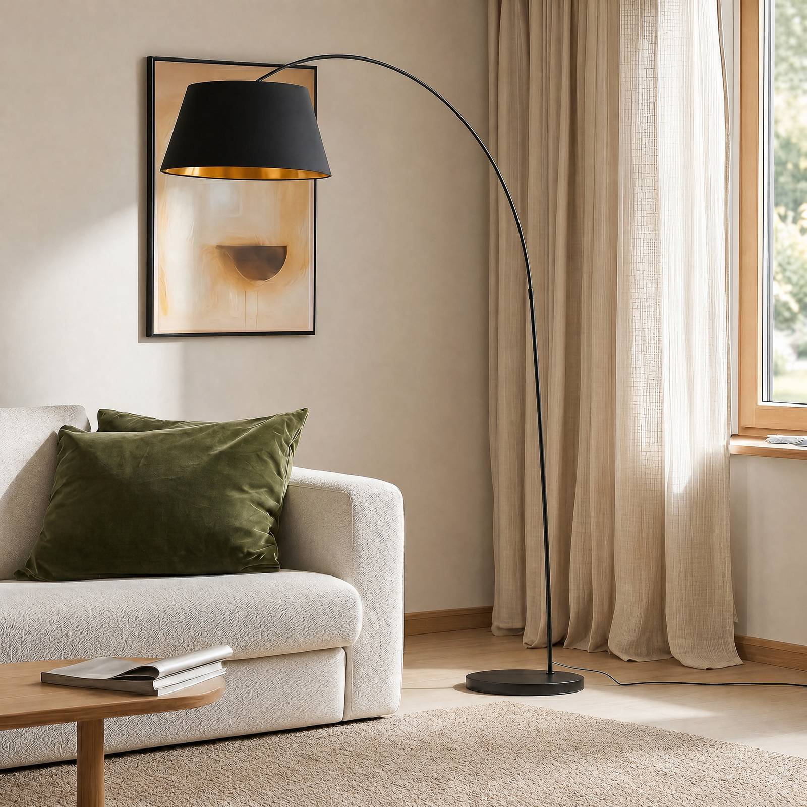 Lampa stojąca Lindby Esti, czarny/złoty, tkanina, wysokość 192cm