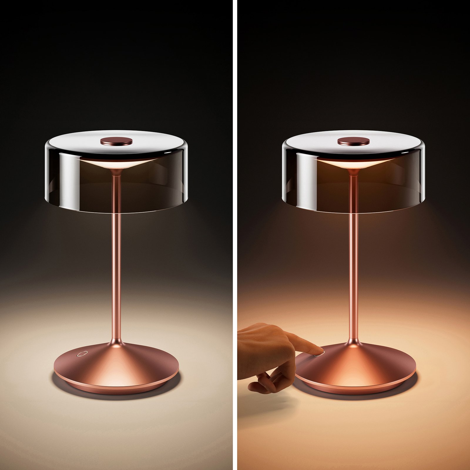 "Numotion" LED įkraunama stalinė lempa, IP54, rožinio aukso spalvos