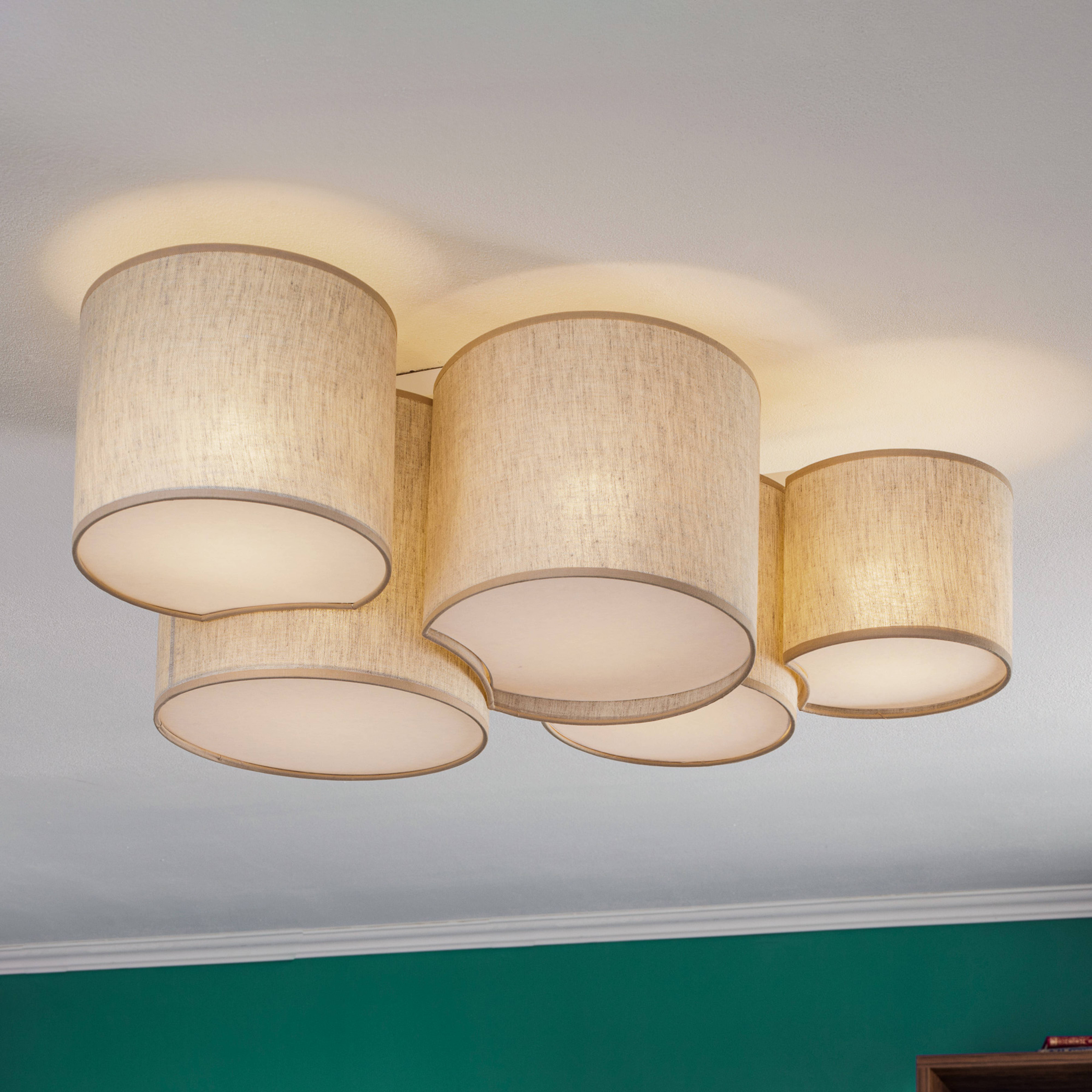 Mona Nature plafondlamp, 5-lamps naturel linnen