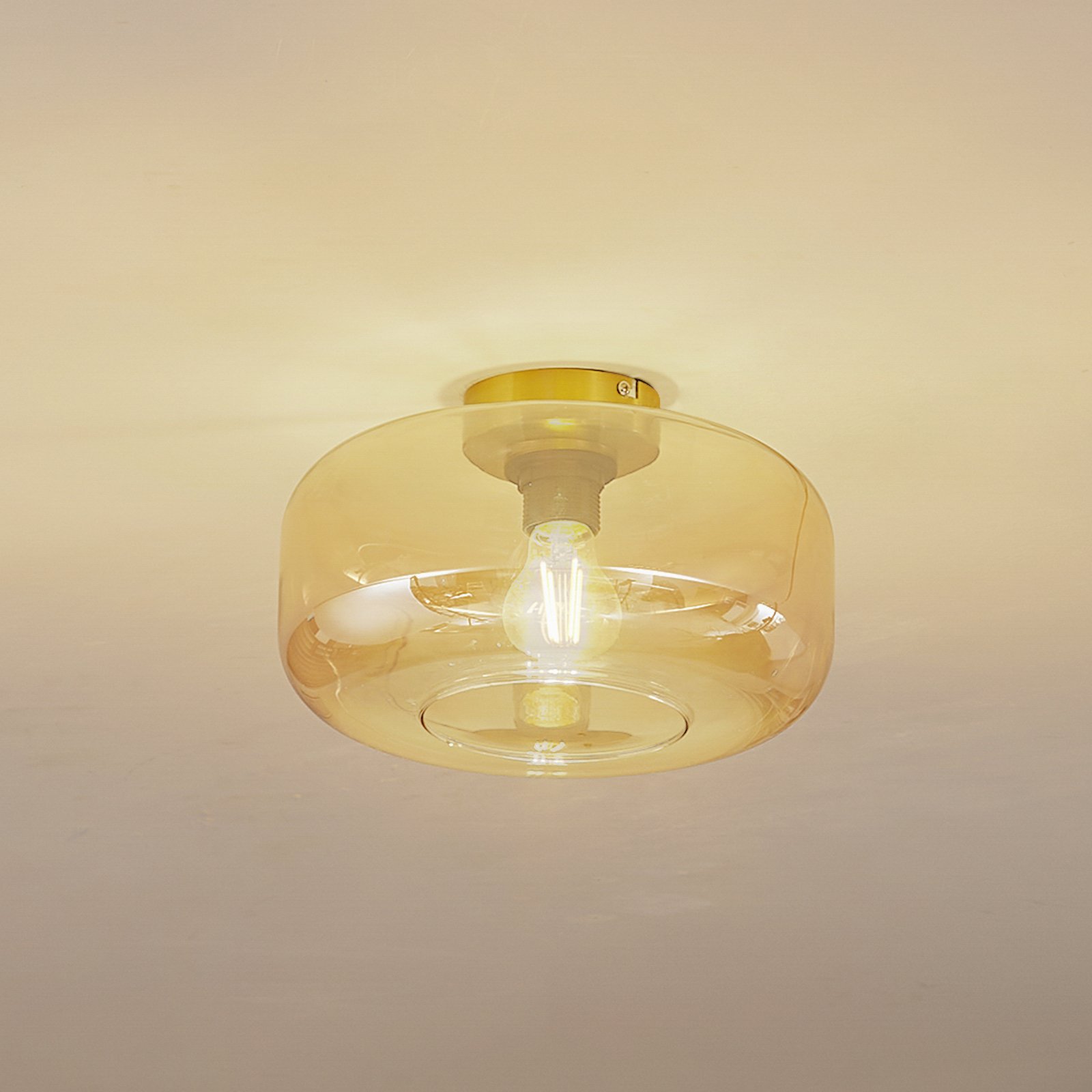 Lindby ceiling light Hildur, Ø 28.5 cm, amber, glass