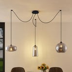 Lucande Suspension Zyli, à 3 lampes, gris fumé, verre