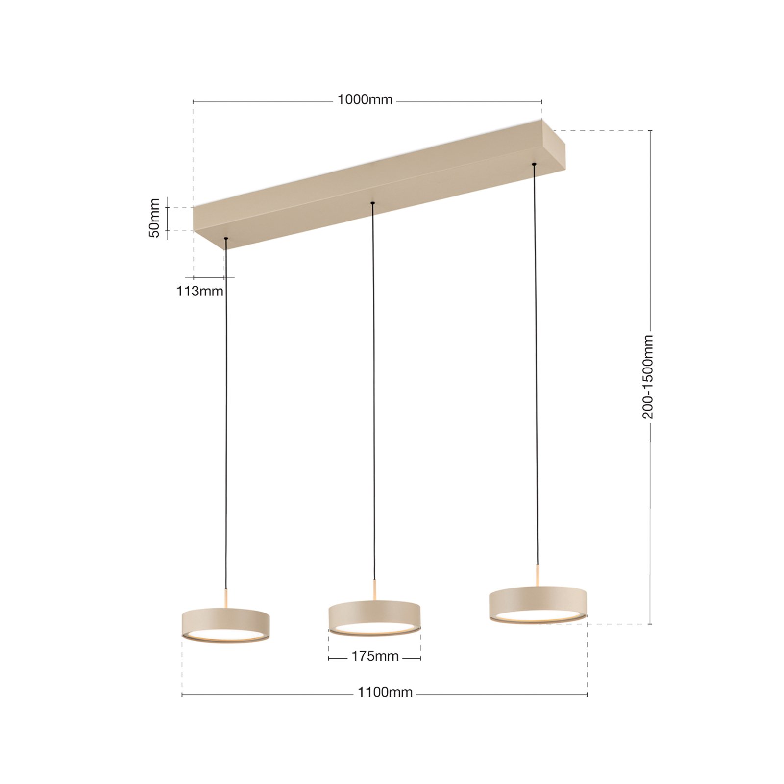 LED-Hängeleuchte Teide, khaki, Metall, höhenverstellbar