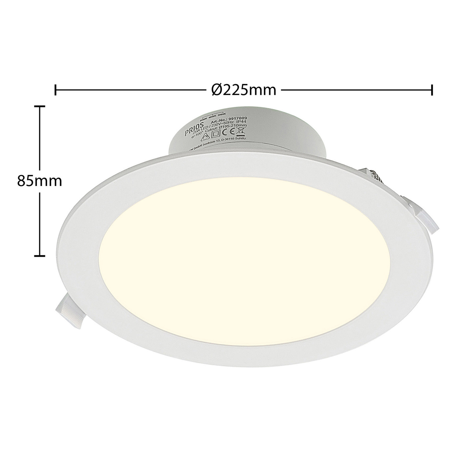Prios LED padziļinājumā iebūvējamā lampa Rida, 22.5cm, 25W, 10gab, CCT,