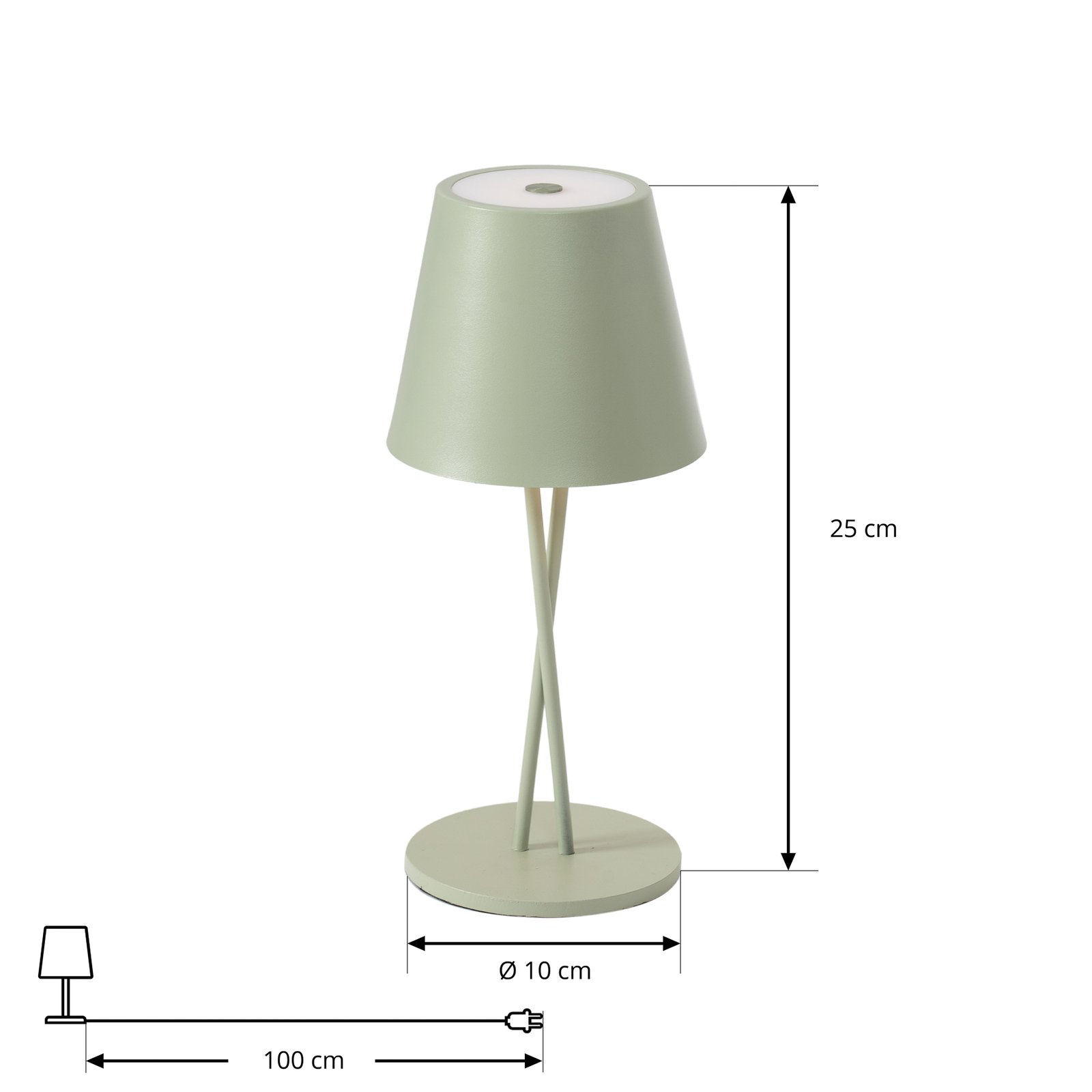 Lindby LED rechargeable table lamp Janea, crossed, green, metal