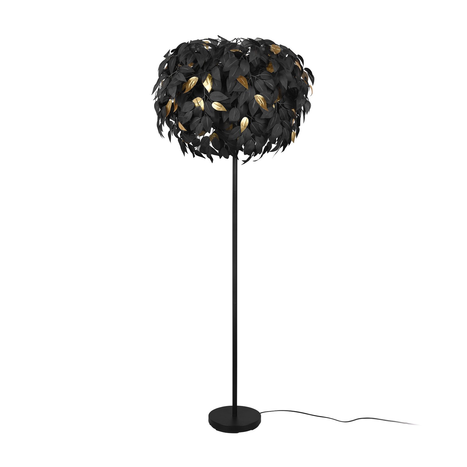 Podna lampa Leavy, crna/zlatna, visina 180 cm, plastika