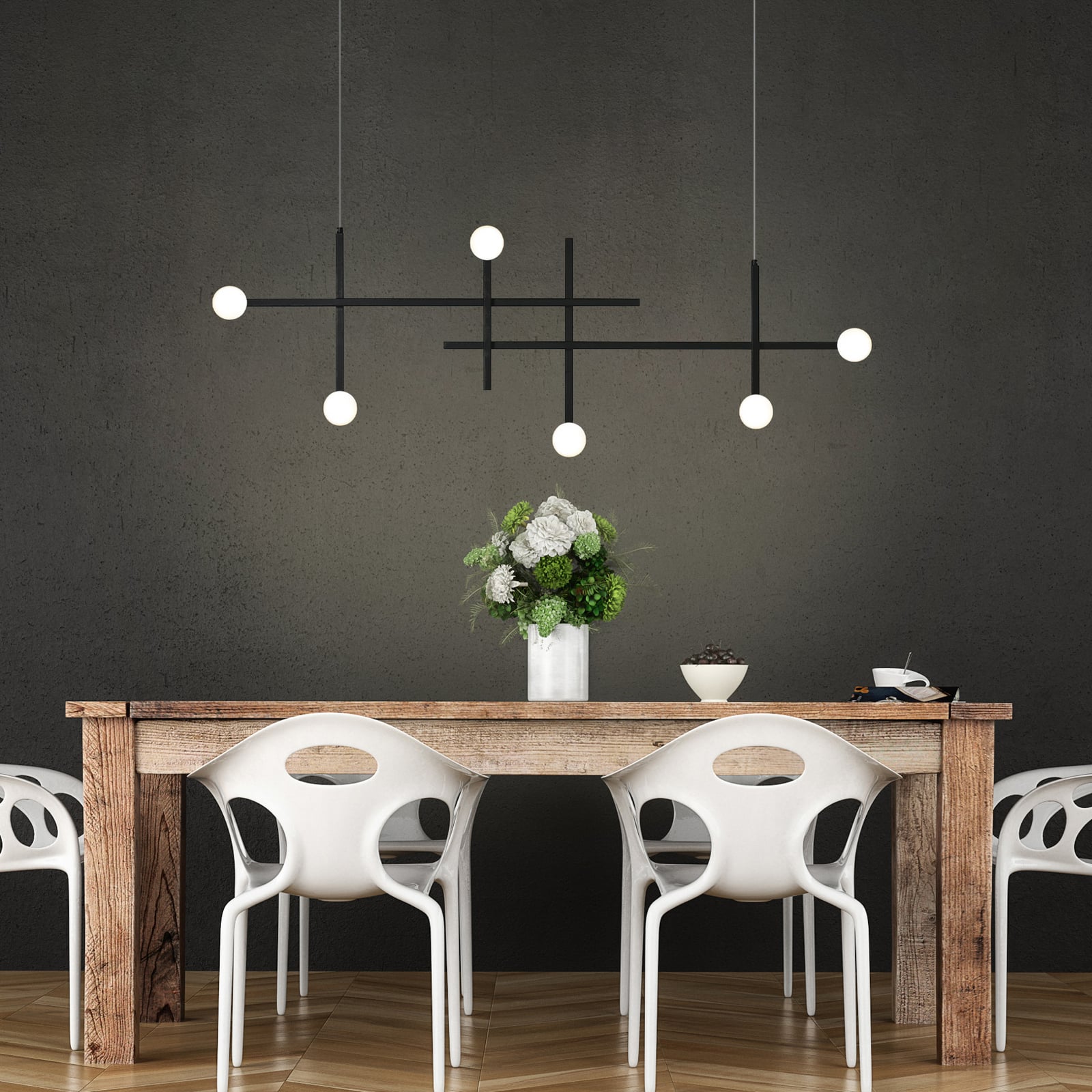 Bopp LED-Hängeleuchte Cross, schwarz, Aluminium, 6-flammig