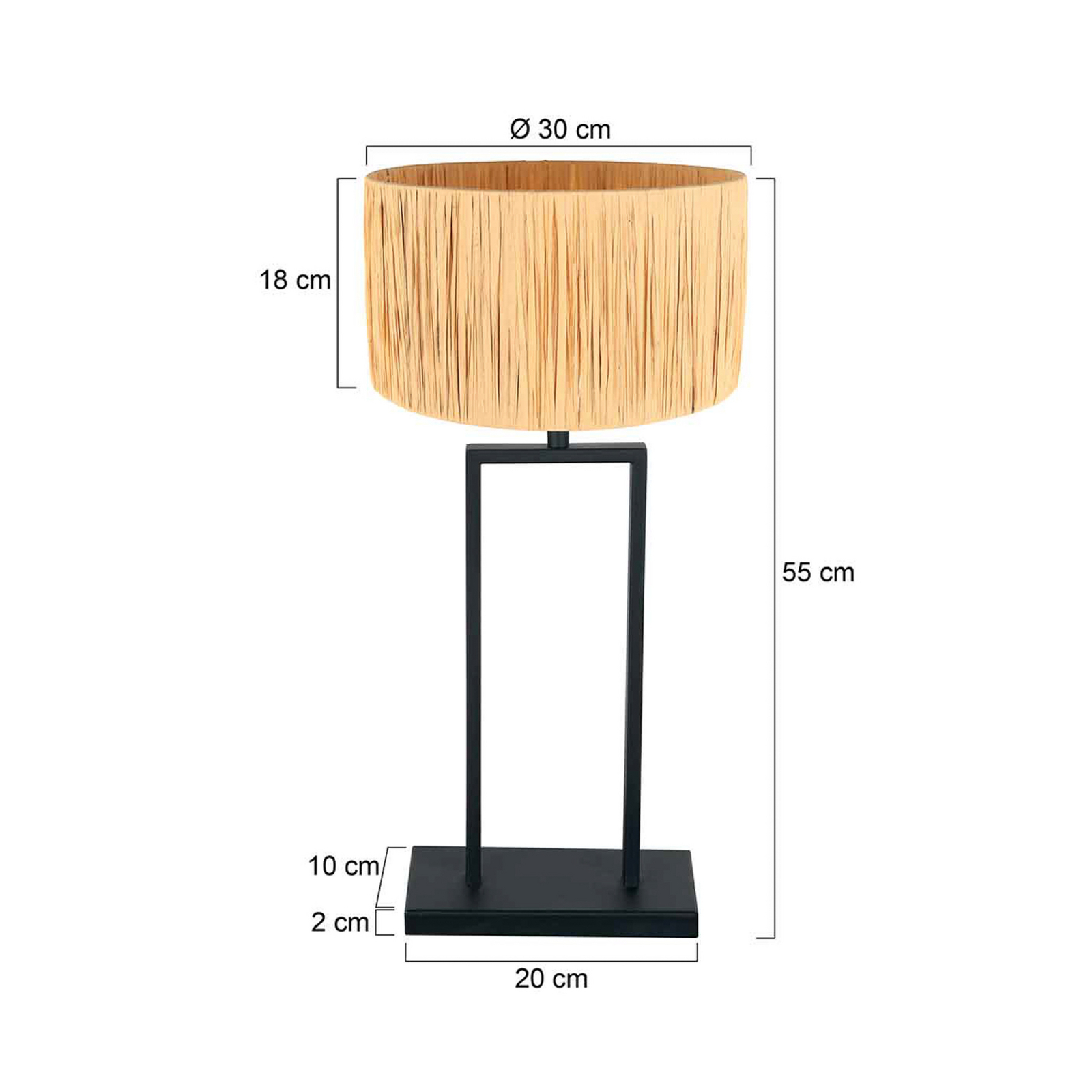 Tafellamp Stang 3857ZW, zeegras, zwart/naturel, H. 55 cm