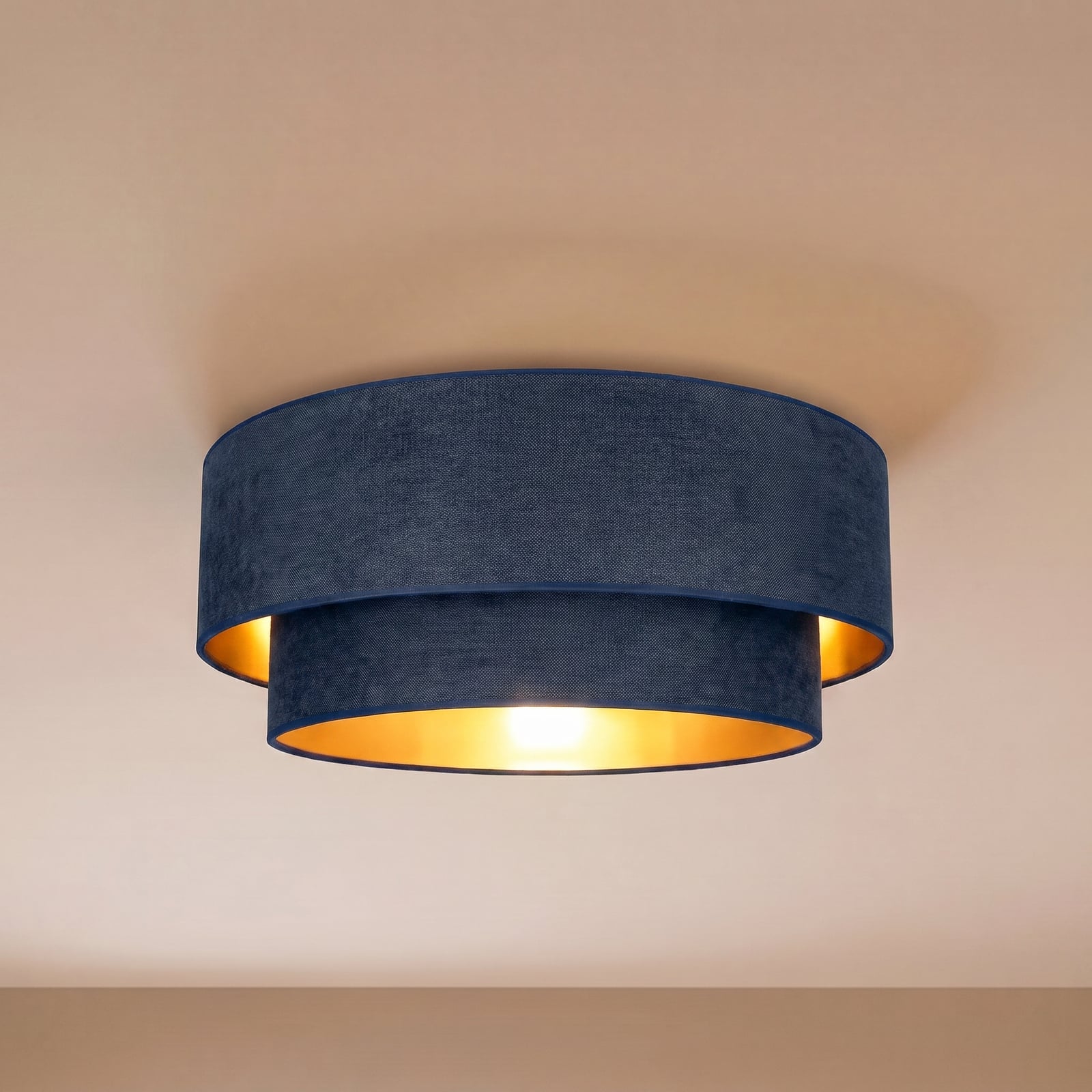Plafonnier bohème bleu foncé/doré, Ø 60 cm, tissu, E27 - Duolla