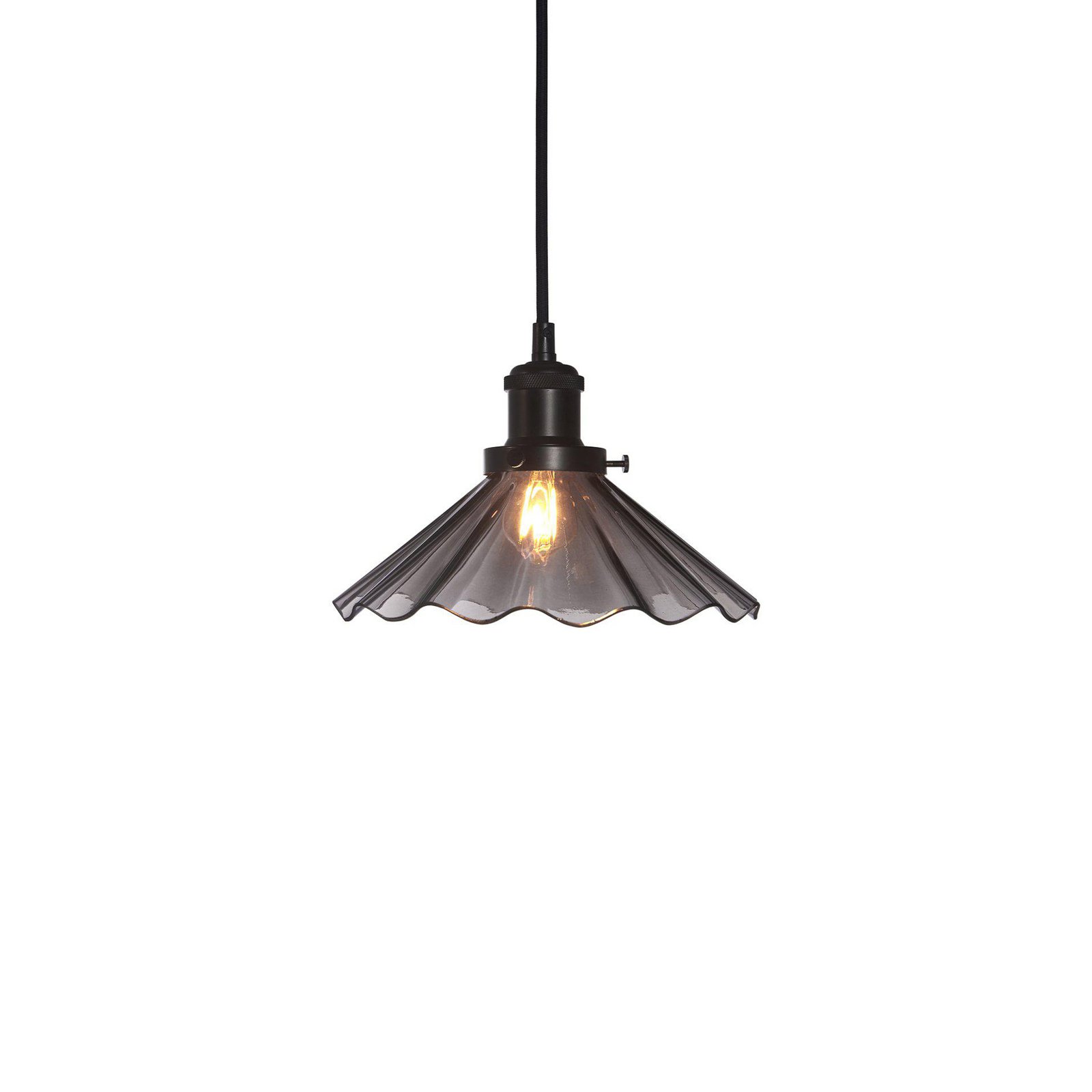 PR Home hanglamp August, zwart, Ø 25 cm, gegolfd glas
