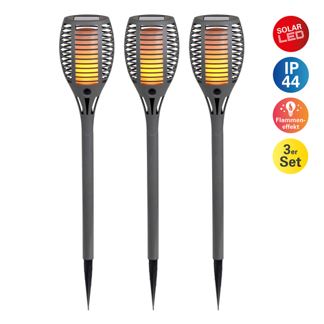 LED-Solar-Fackel 5261616 mit Erdspieß, 3er-Set