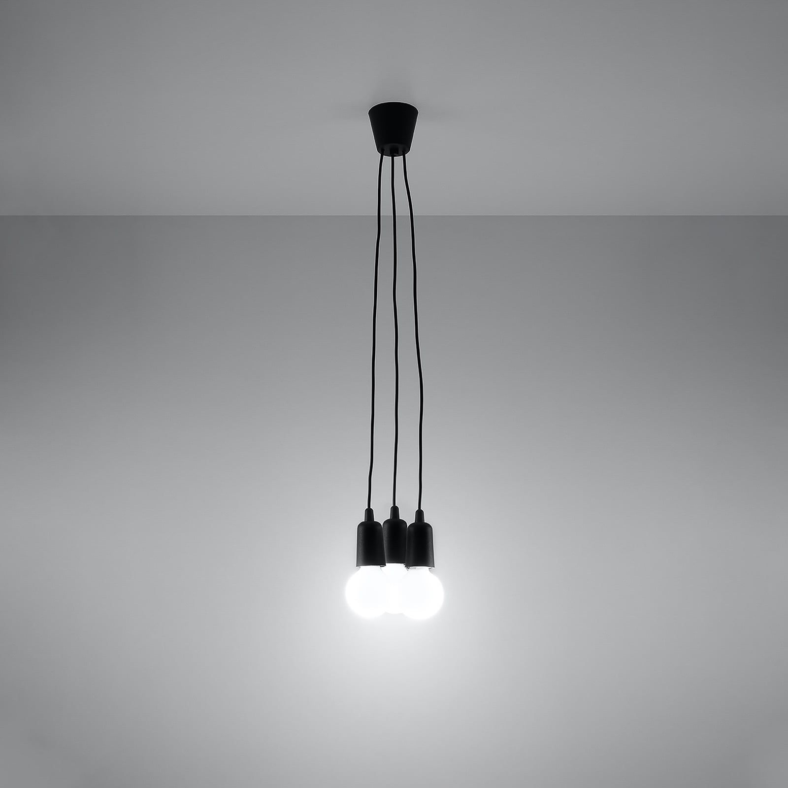 SOLLUX Brasil hanging light, black, three-bulb, for Living / Dining Room, PVC plastic, E27, 60 W, energy efficiency: A++, H: 7.5 cm