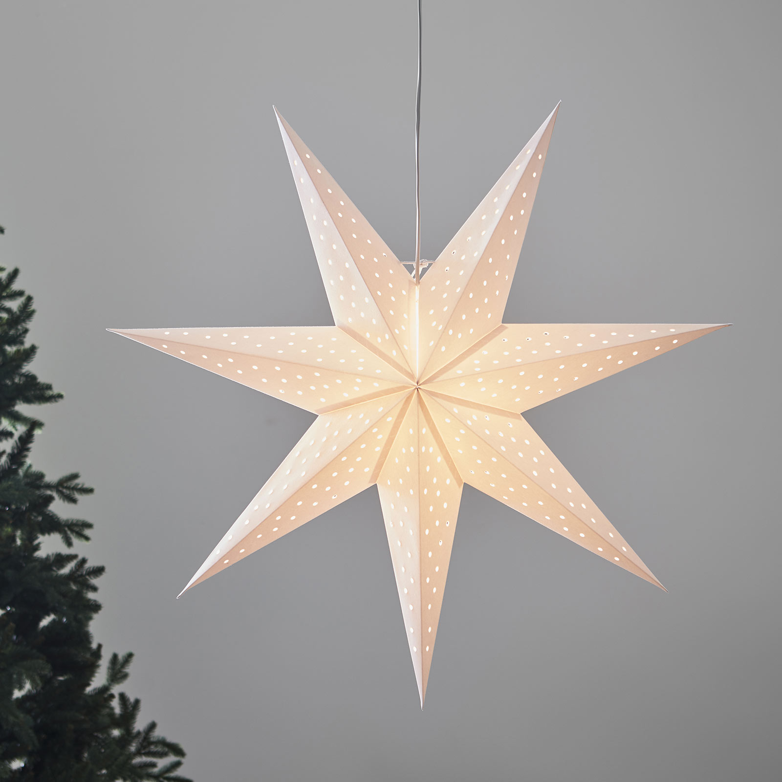 Estrella Clara para colgar, aspecto terciopelo Ø 75 cm, blanca
