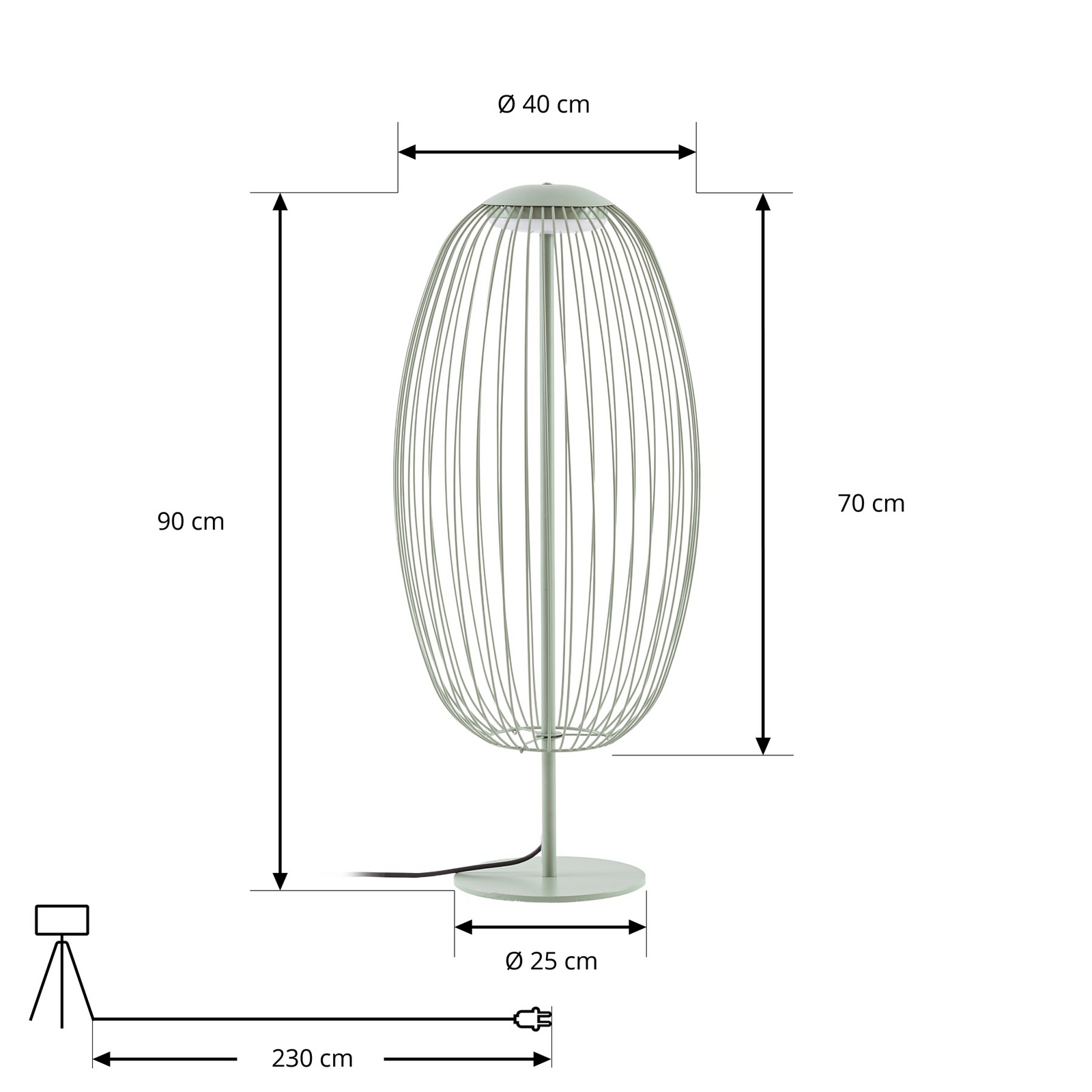 Lámpara de pie LED exterior Lucande Richi, verde, altura 90 cm, IP44