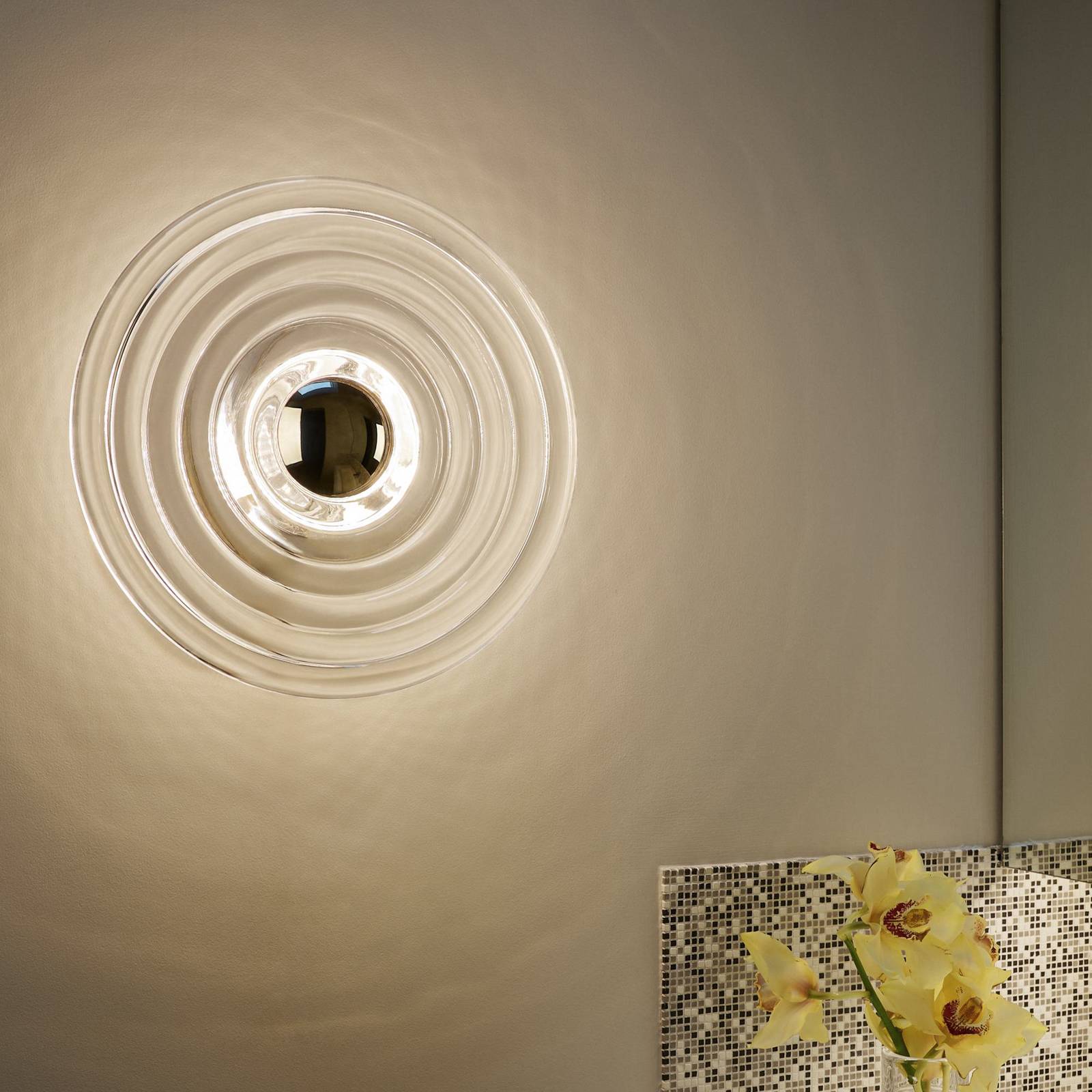 Tom Dixon LED-Wandlampe Press mini, transparent, 21 cm, IP55 günstig online kaufen