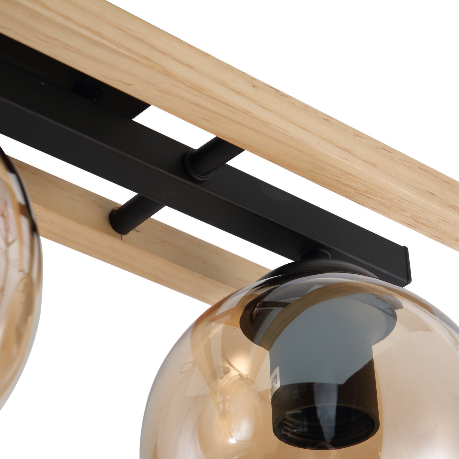 Maite 3 Ceiling Lamp Black/Wood/Amber - Lindby