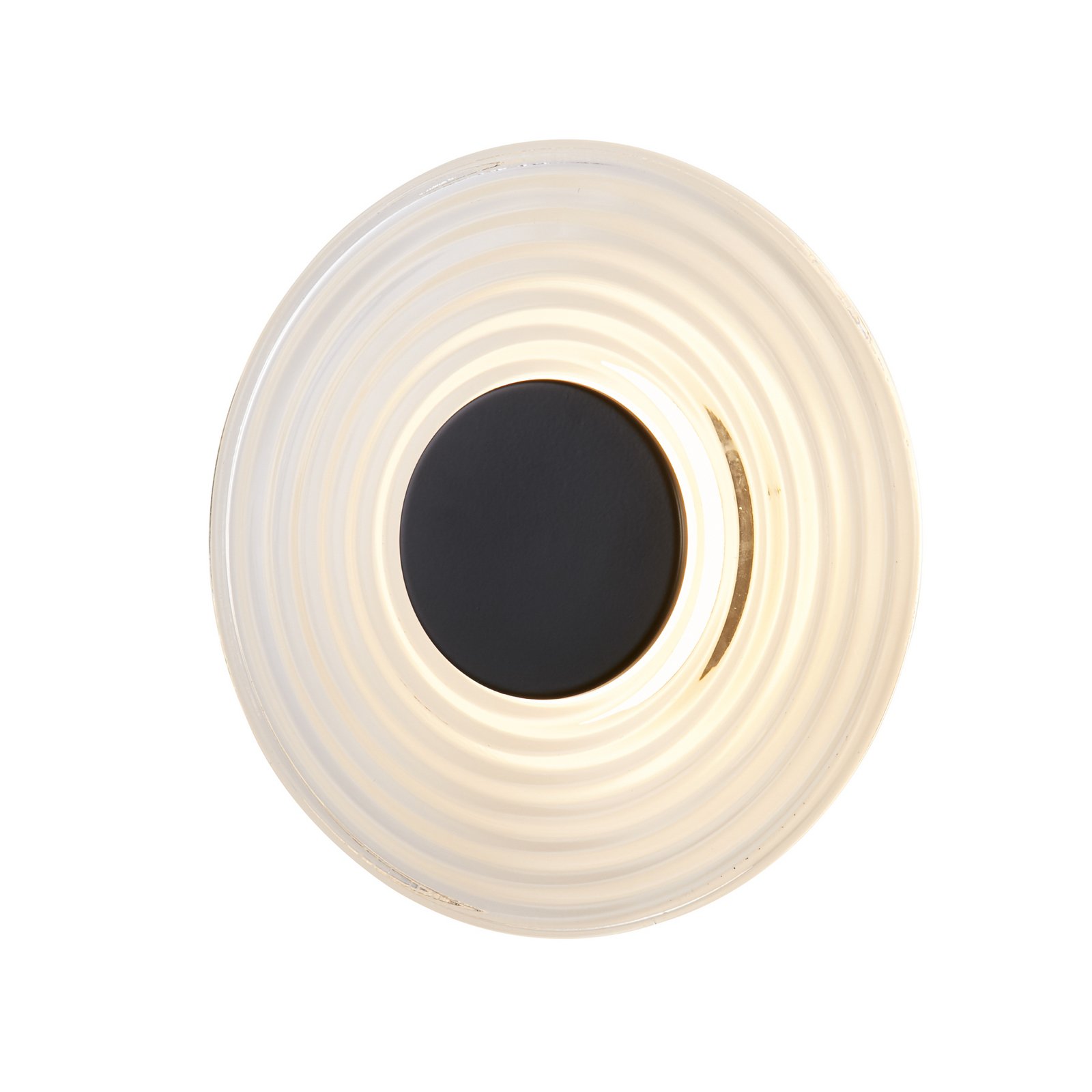 LED wandlamp Cleo, transparant/matzwart, Ø 30 cm, glas