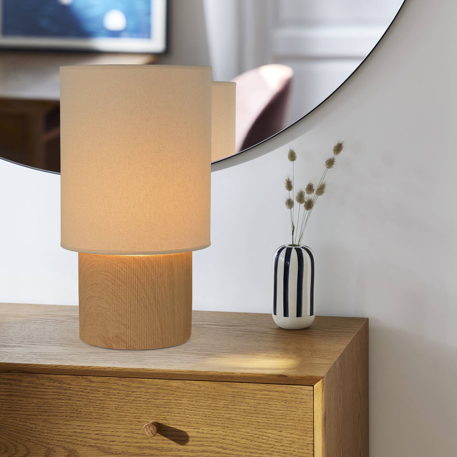 COREP Lampe de table Rhodes, bois clair/beige, 51 cm, lin/céramique