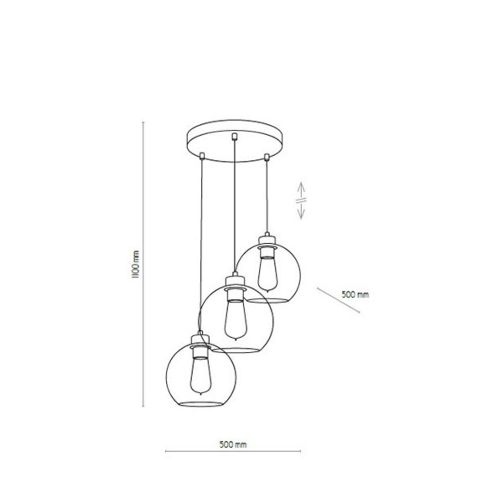 TK Lighting Hengelampe Cubus, 3 lyskilder, grafitt - dimbar - moderne pendellampe - takpendel Stue / spisestue - glass, metall