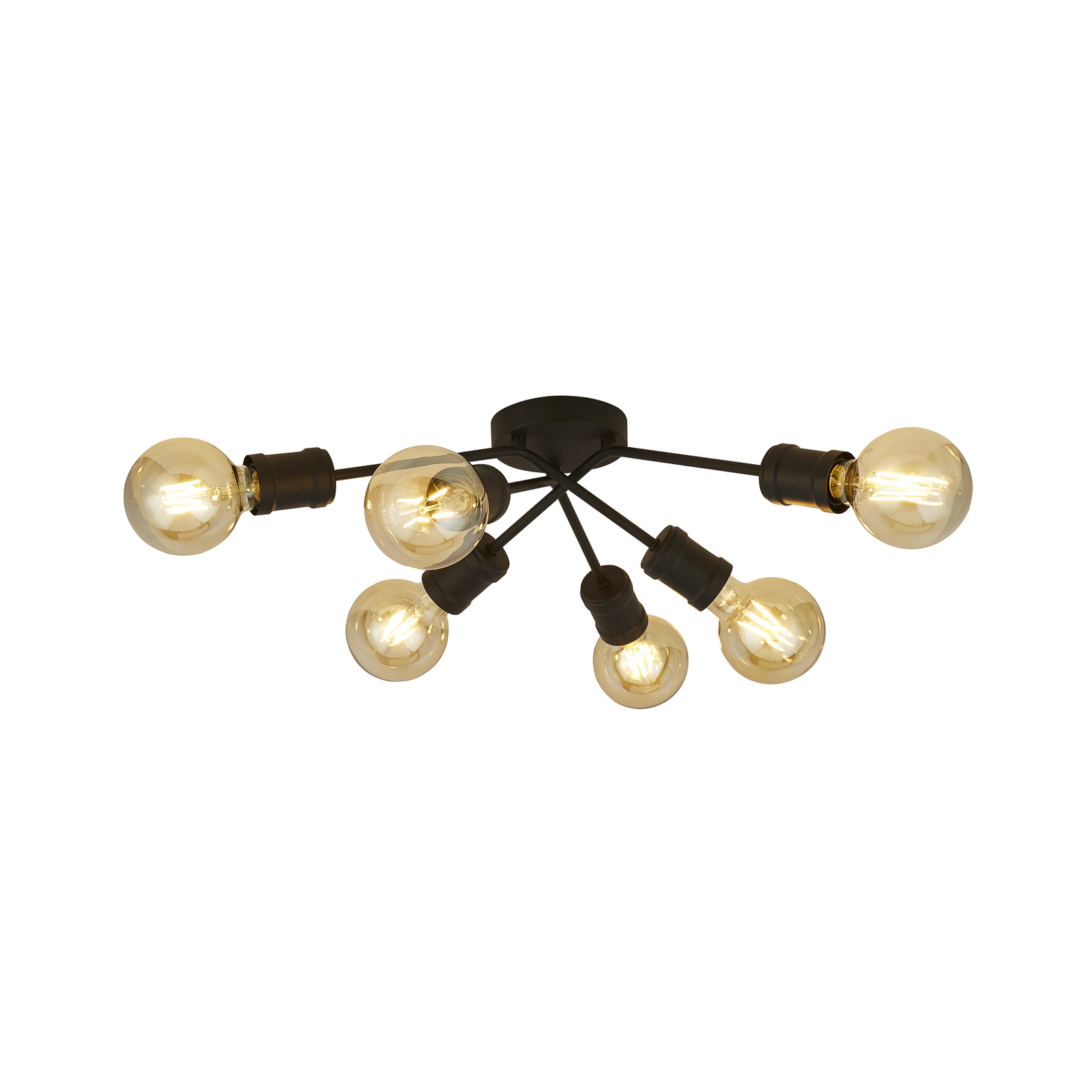 Dance ceiling light, 6-bulb, black, metal, E27, Ø 52 cm