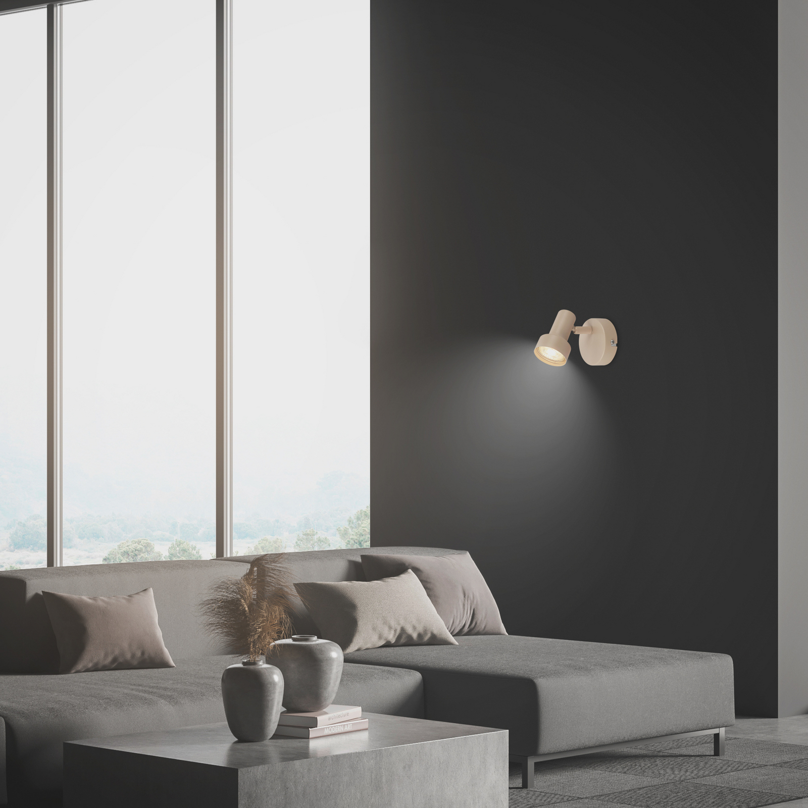 Seinäkohdevalaisin Tapp, beige, Ø 8 cm, 1-lamppuinen, metalli, GU10