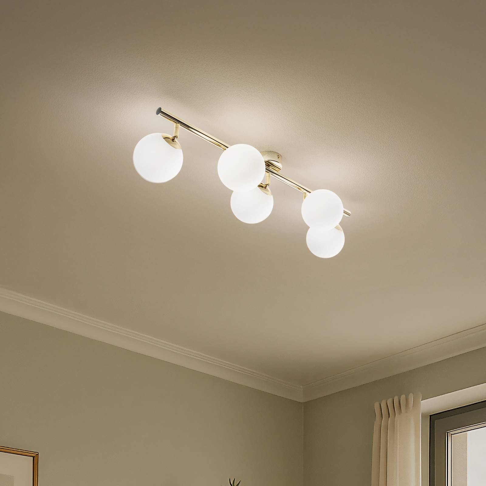 Deckenleuchte Drum, goldfarben, Glas, Länge 80 cm, 5-flammig günstig online kaufen