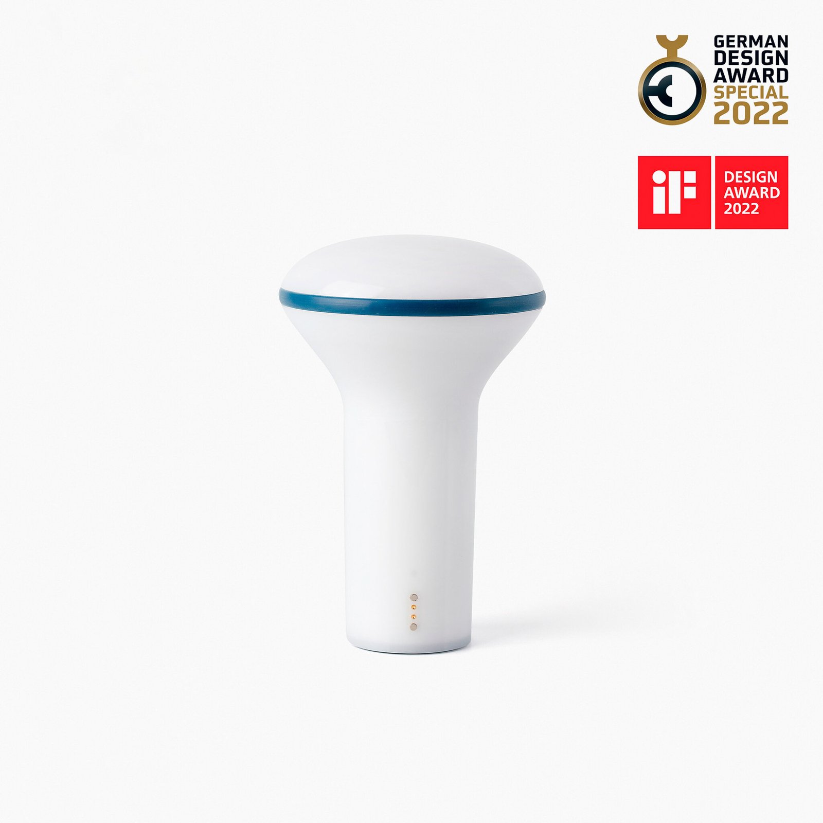 Akumulatorowa lampa stołowa LED Buddy, biały/niebieski, poliwęglan, Ø 11 cm