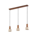 Candeeiro suspenso Carlotta, 3 lâmpadas, bege/nogueira, 80 cm, betão - Lucande
