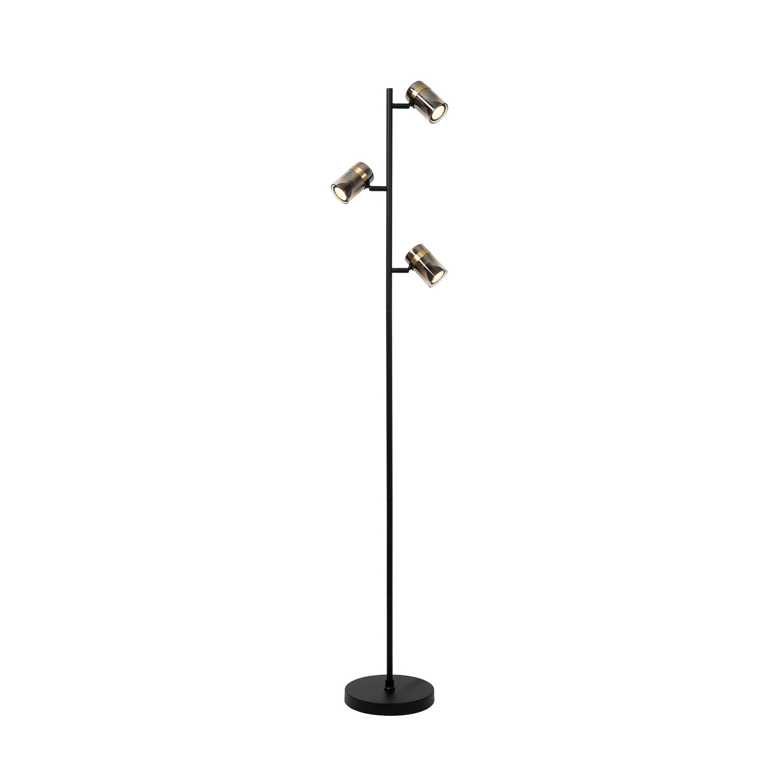Vloerlamp Upton, hoogte 154 cm, zwart/rookgrijs, 3-lamps.