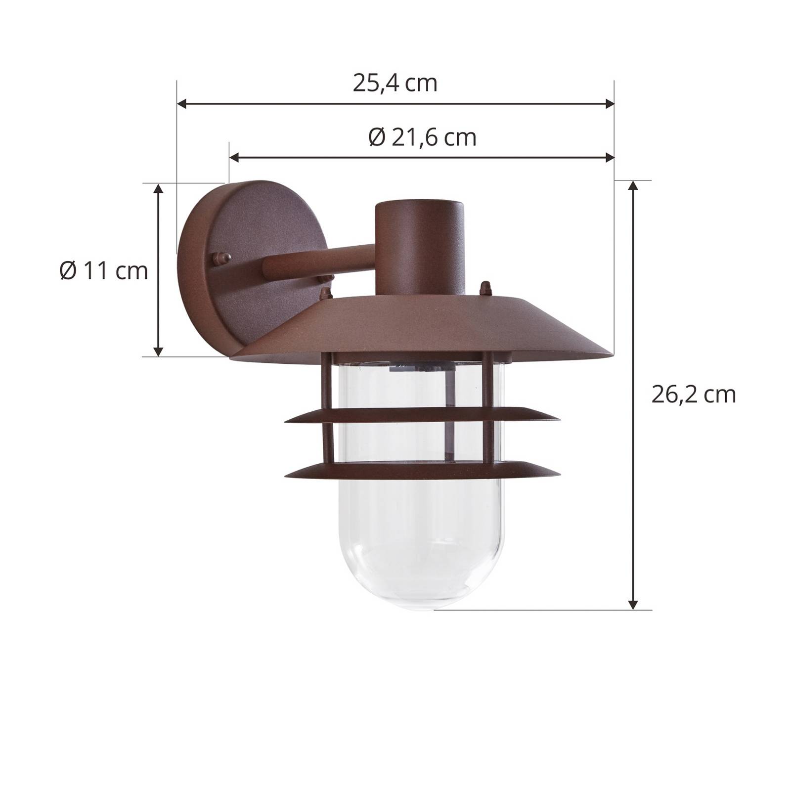 Lindby buitenwandlamp Meliora, roestbruin, ijzer, IP44, E27