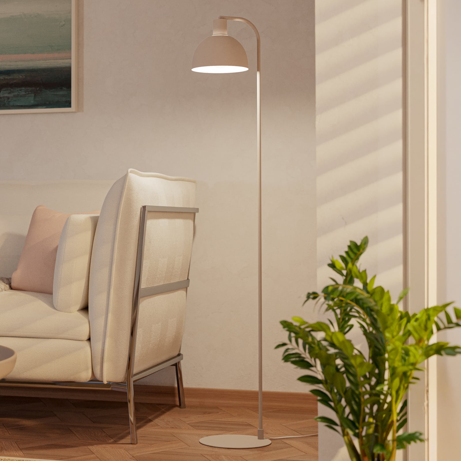 Stojacia lampa Cazalilla, pieskovo béžová, kov, E27, výška 149 cm