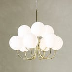 Bianco pendant light, 9-bulb, gold/white, glass, G9