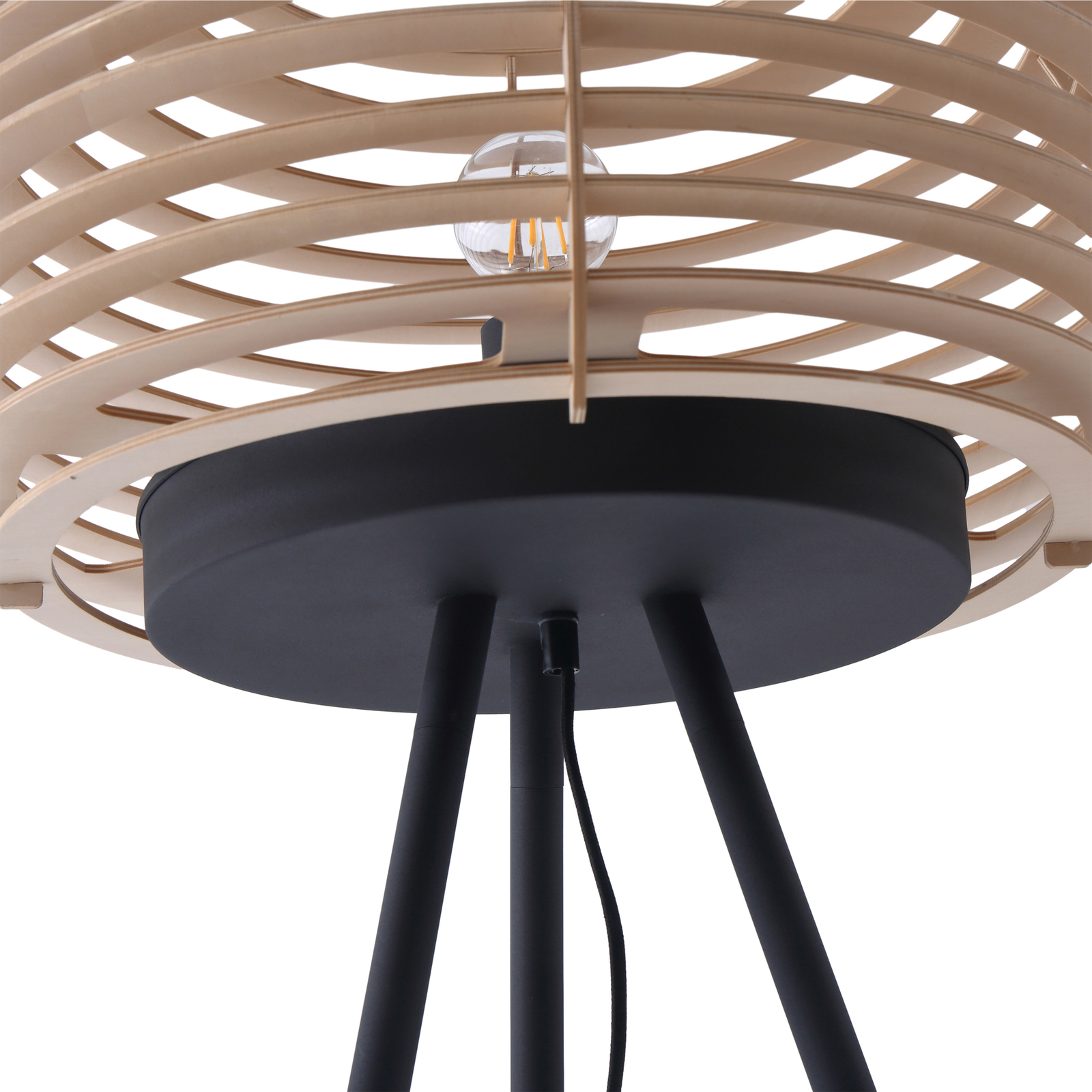 Lindby Ediz floor lamp, multi-layered wooden shade